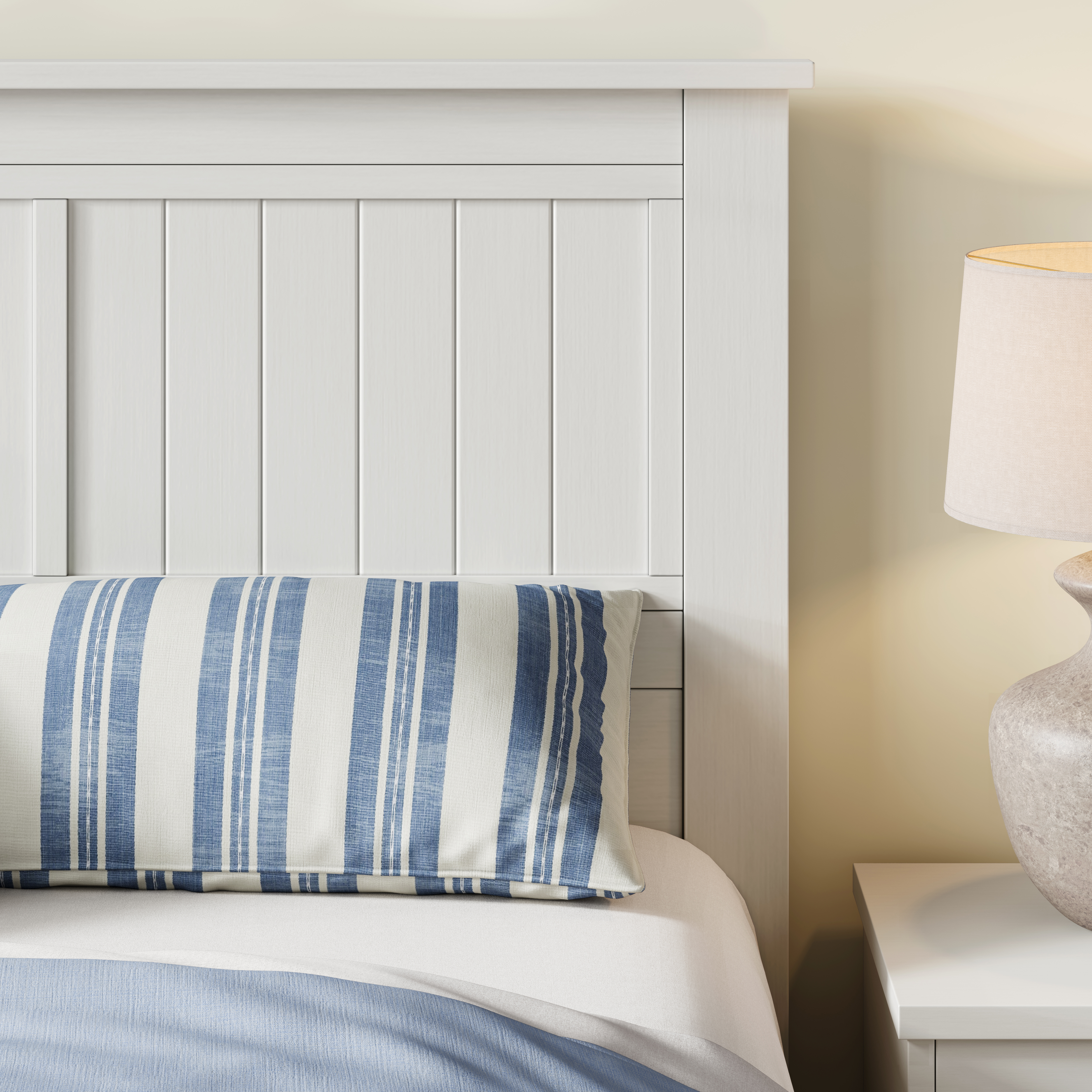 Serene Solid Wood Window-Pane Panel Headboard in White – image 3