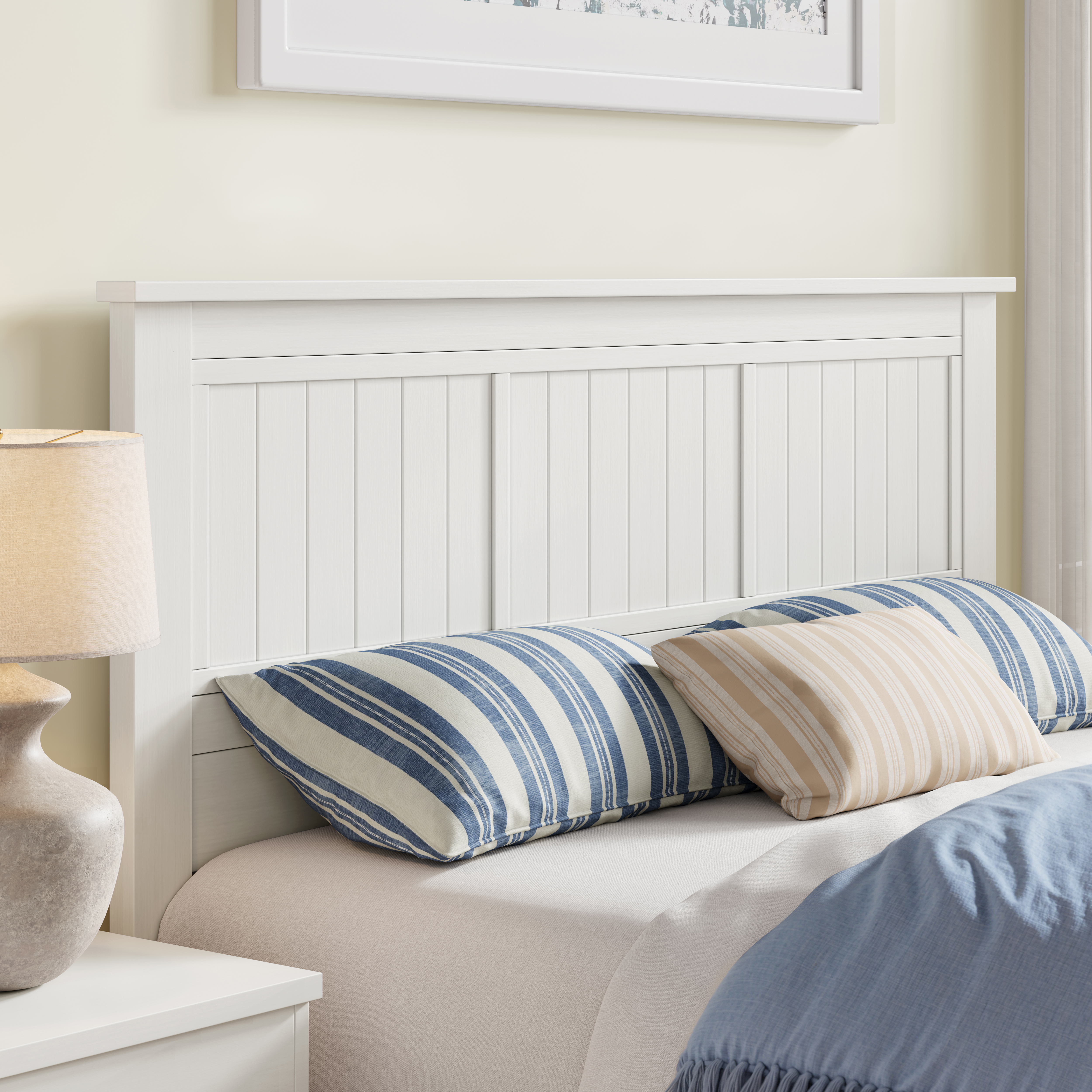 Serene Solid Wood Window-Pane Panel Headboard in White – image 5