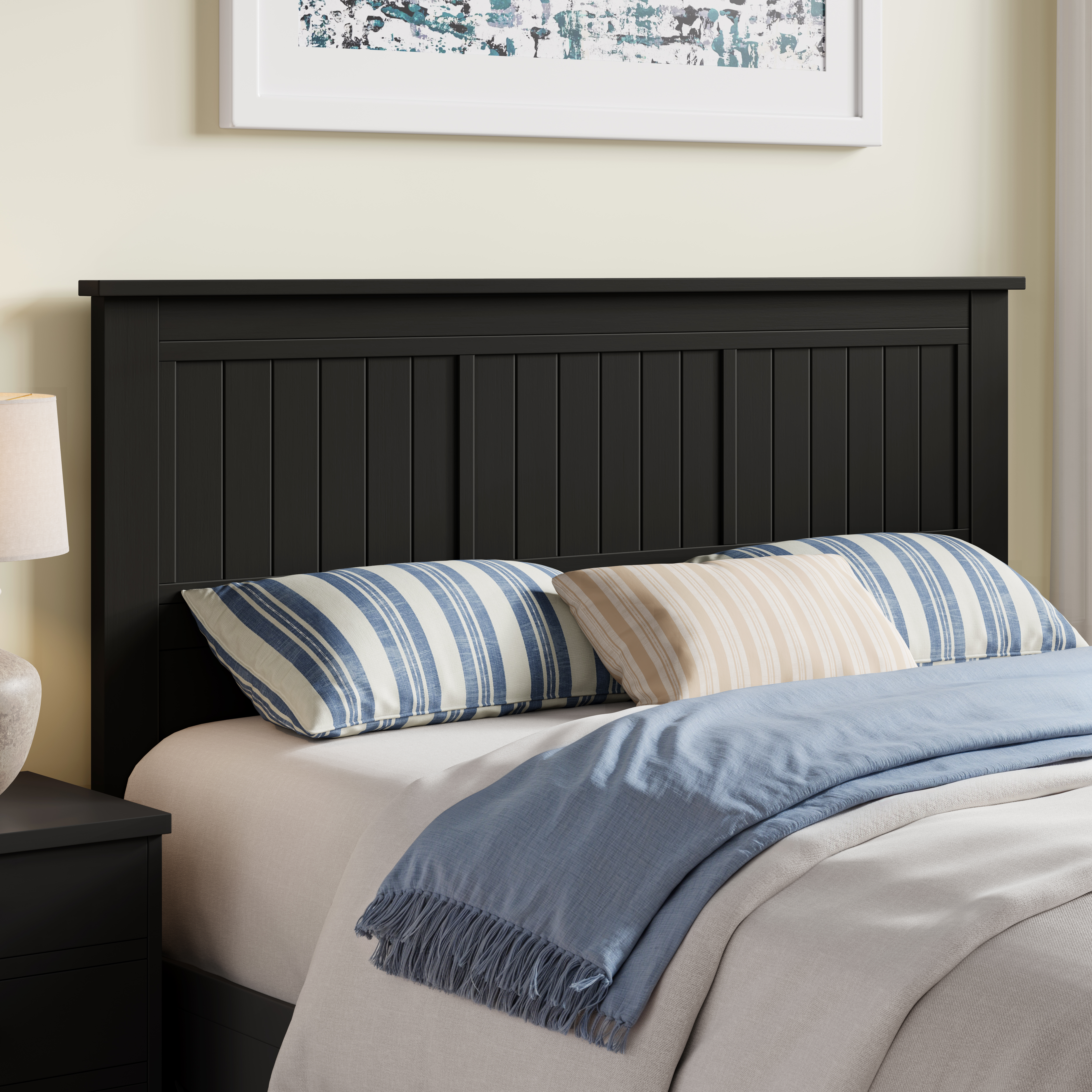 Serene Solid Wood Window-Pane Panel Headboard in Black – image 2