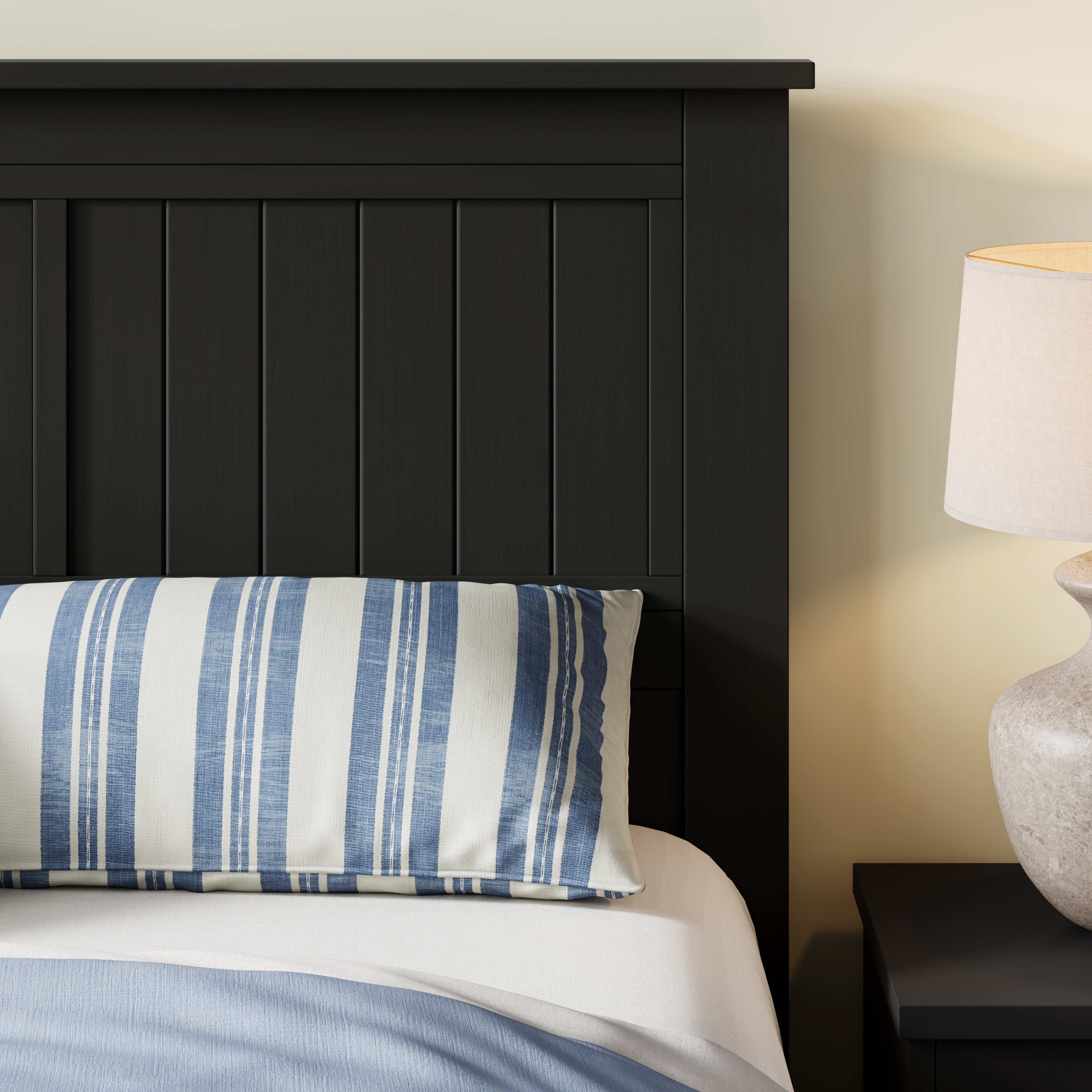 Serene Solid Wood Window-Pane Panel Headboard in Black – image 3