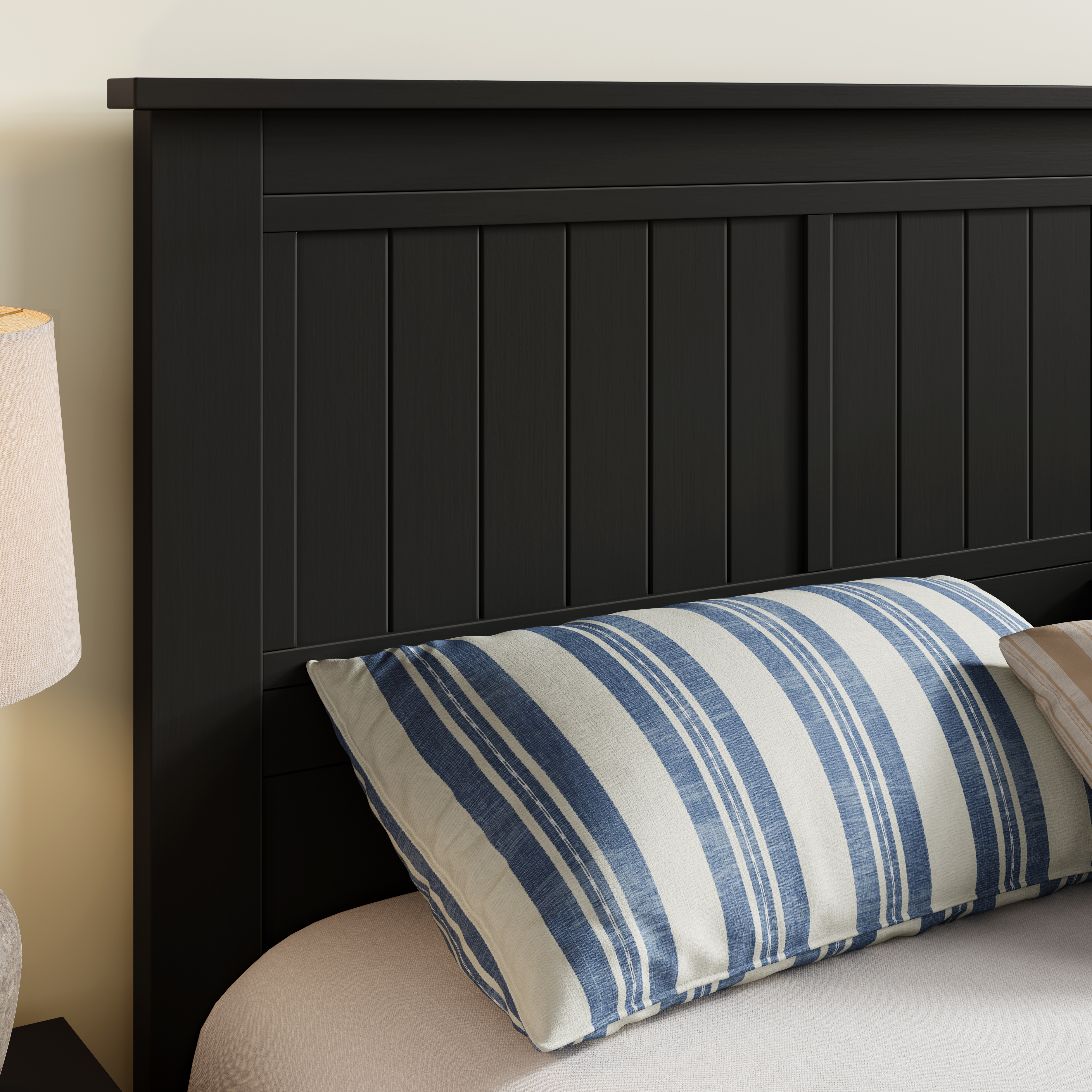 Serene Solid Wood Window-Pane Panel Headboard in Black – image 4