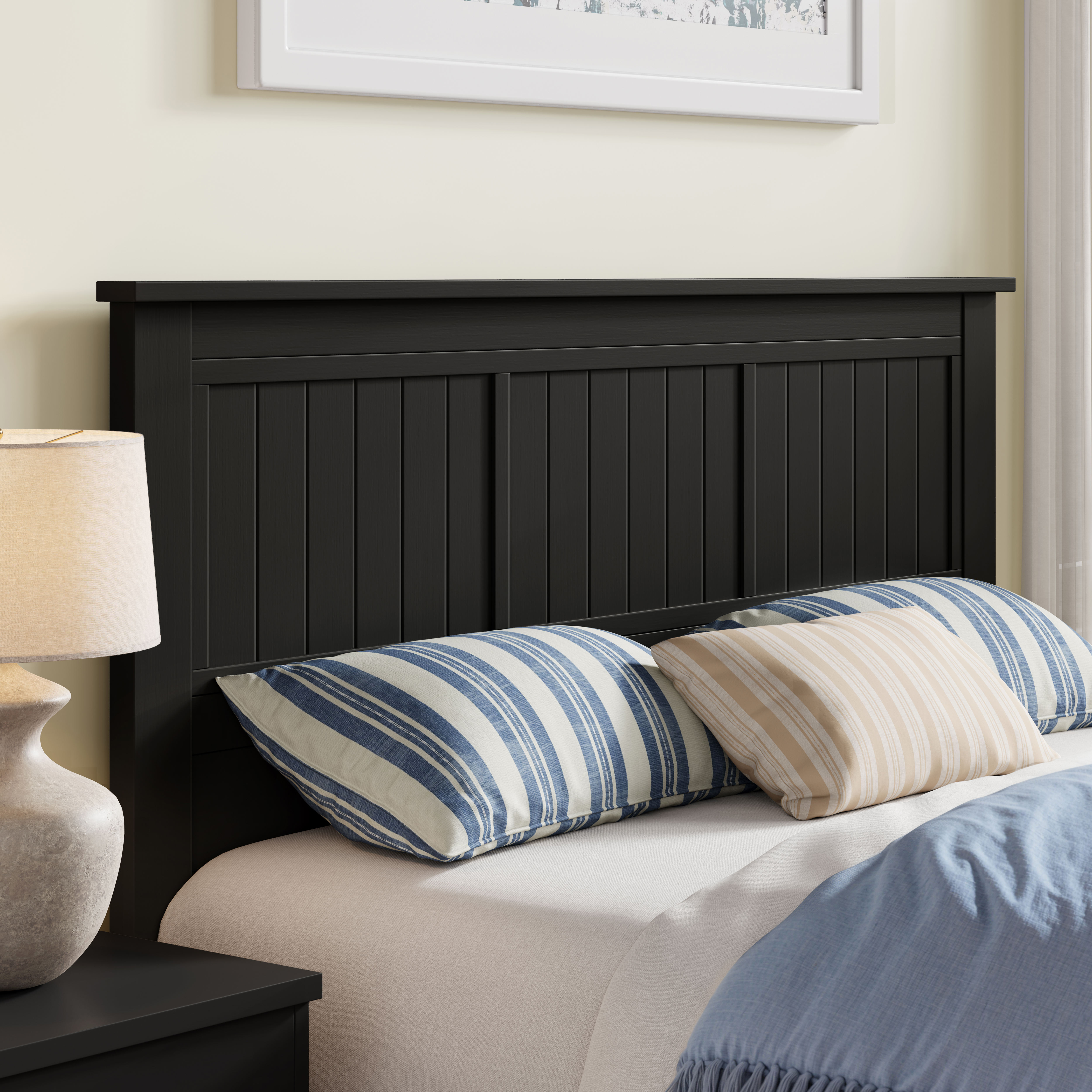 Serene Solid Wood Window-Pane Panel Headboard in Black – image 5