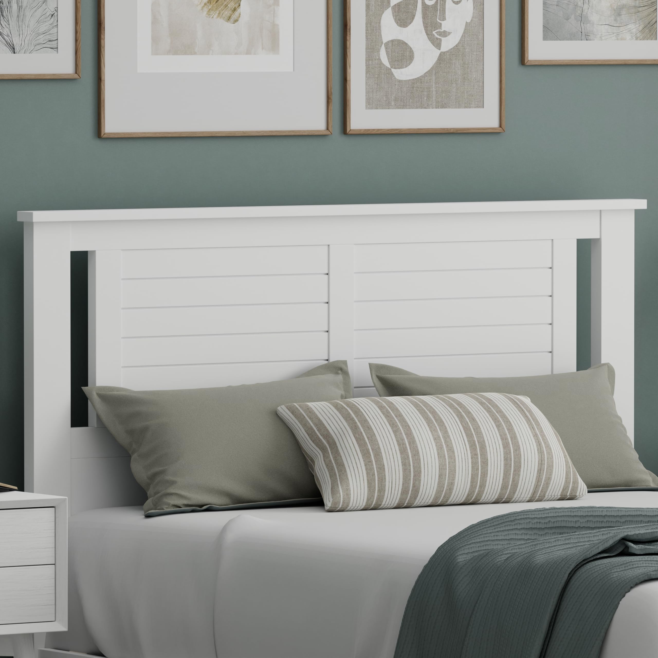 Wood Modern Farmhouse Panel Headboard with Horizontal Scoring in White