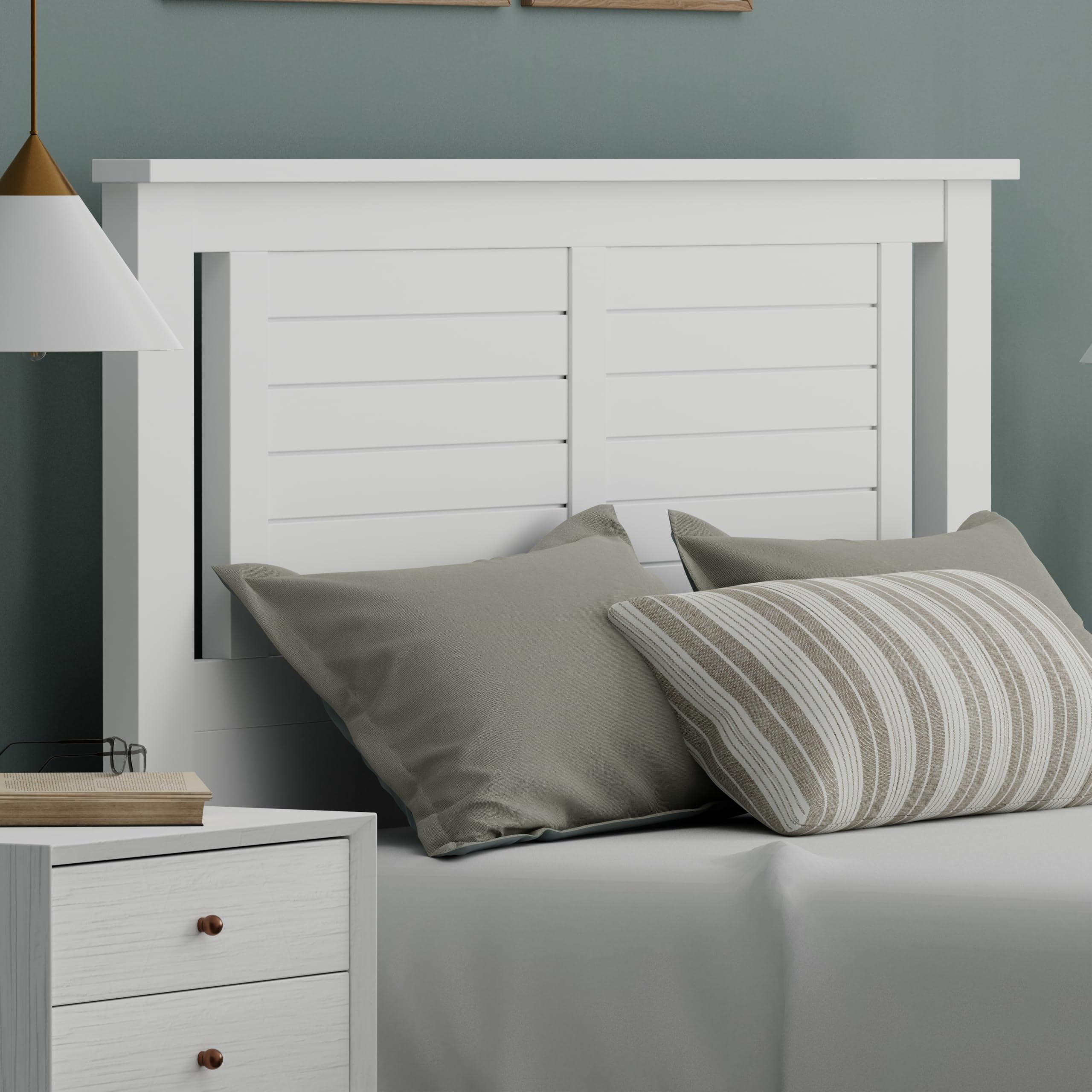 Wood Modern Farmhouse Panel Headboard with Horizontal Scoring in White – image 2