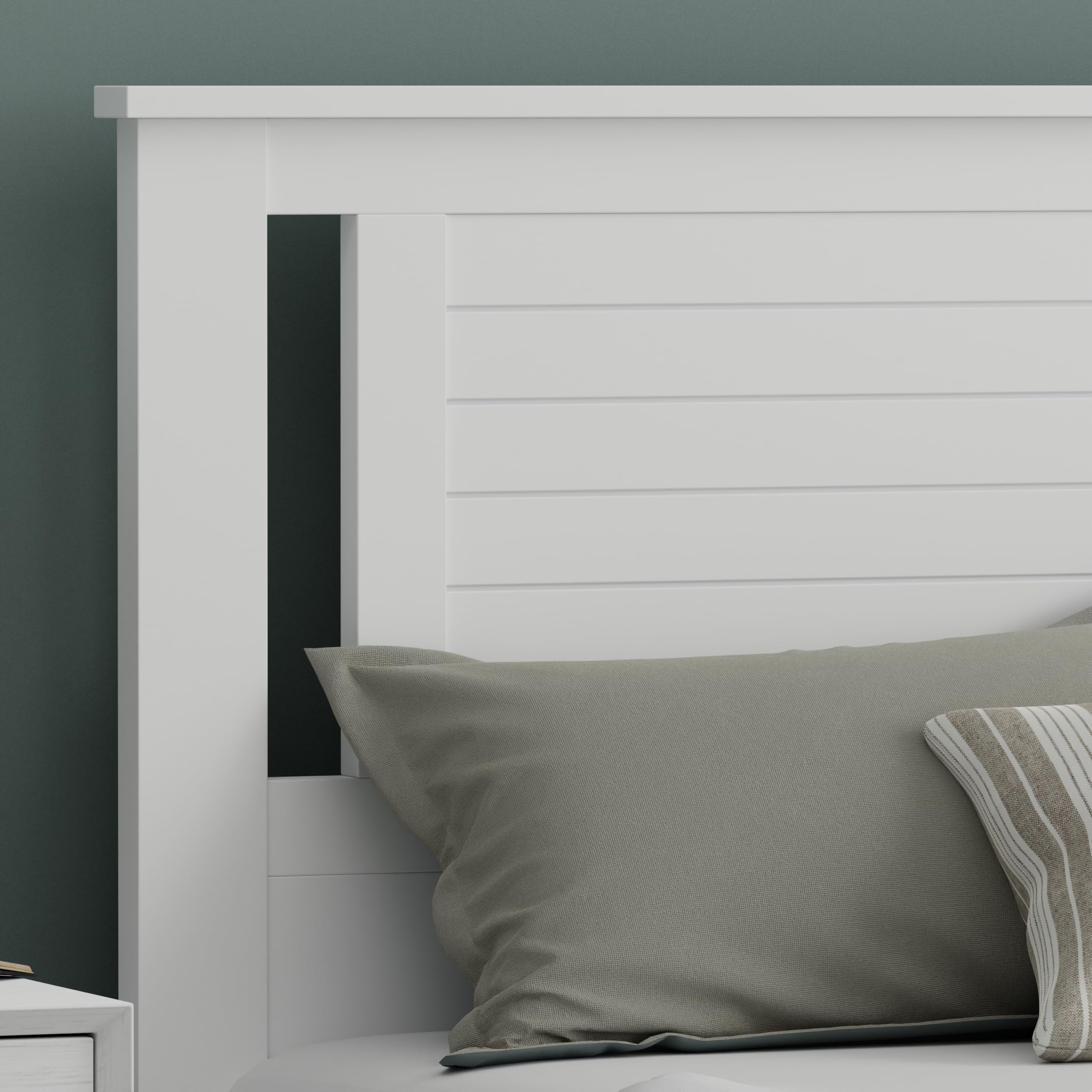 Wood Modern Farmhouse Panel Headboard with Horizontal Scoring in White – image 3