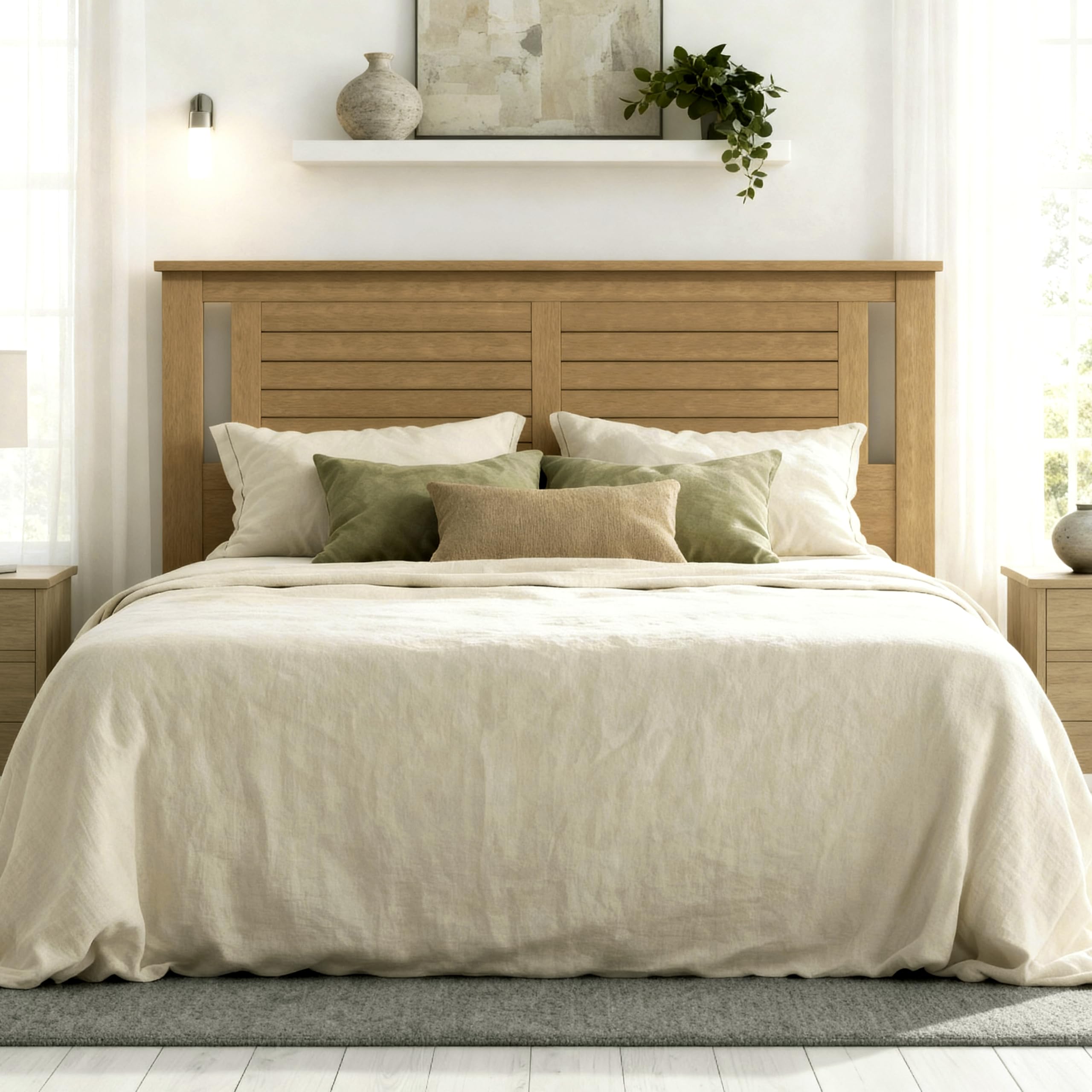 Serene Solid Wood Modern Farmhouse Panel Headboard with Horizontal Scoring in Pine – image 2