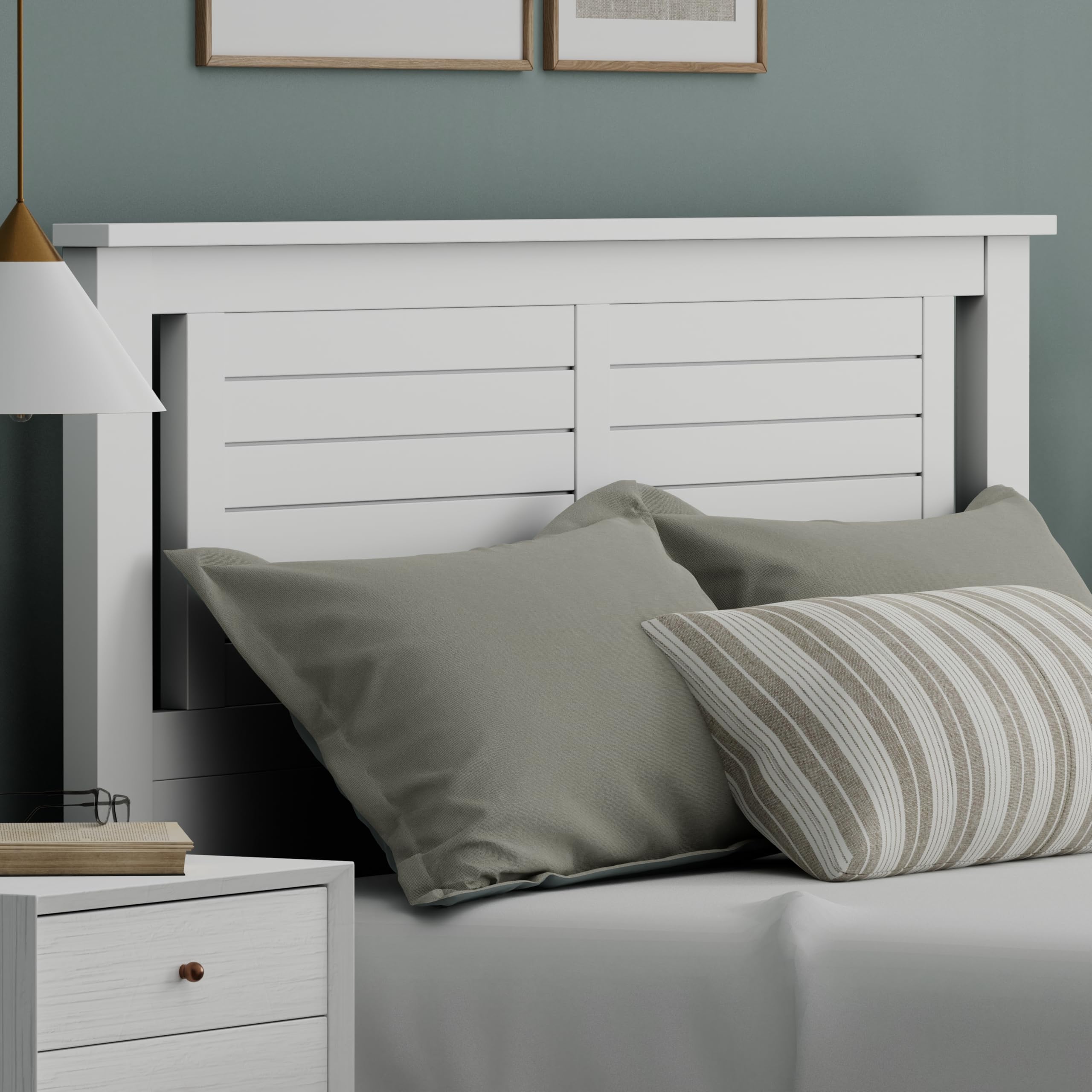 Serene Solid Wood Modern Farmhouse Panel Headboard with Horizontal Scoring in White – image 2