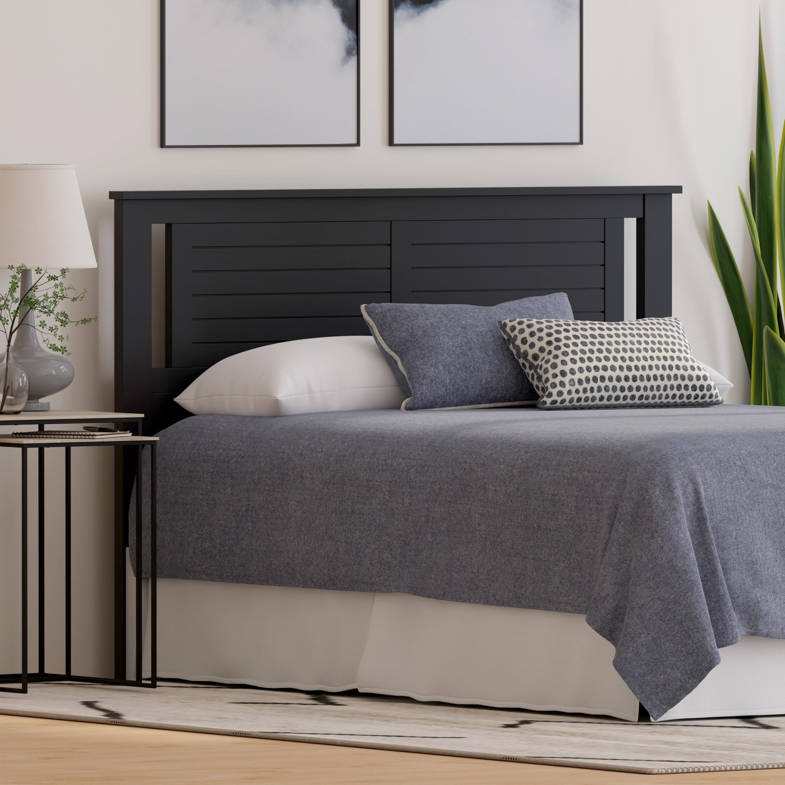 Wood Modern Farmhouse Panel Headboard with Horizontal Scoring in Black – image 3