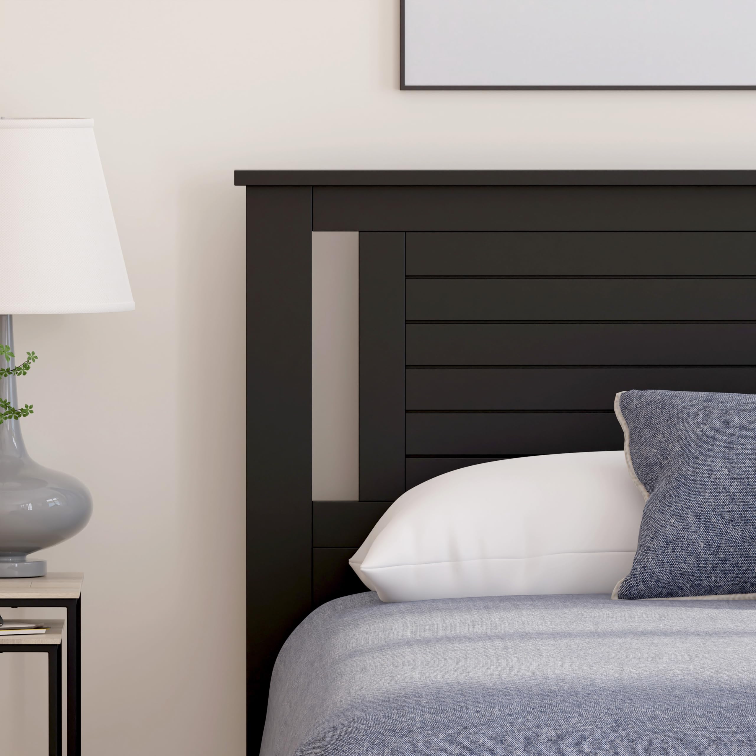 Wood Modern Farmhouse Panel Headboard with Horizontal Scoring in Black – image 5