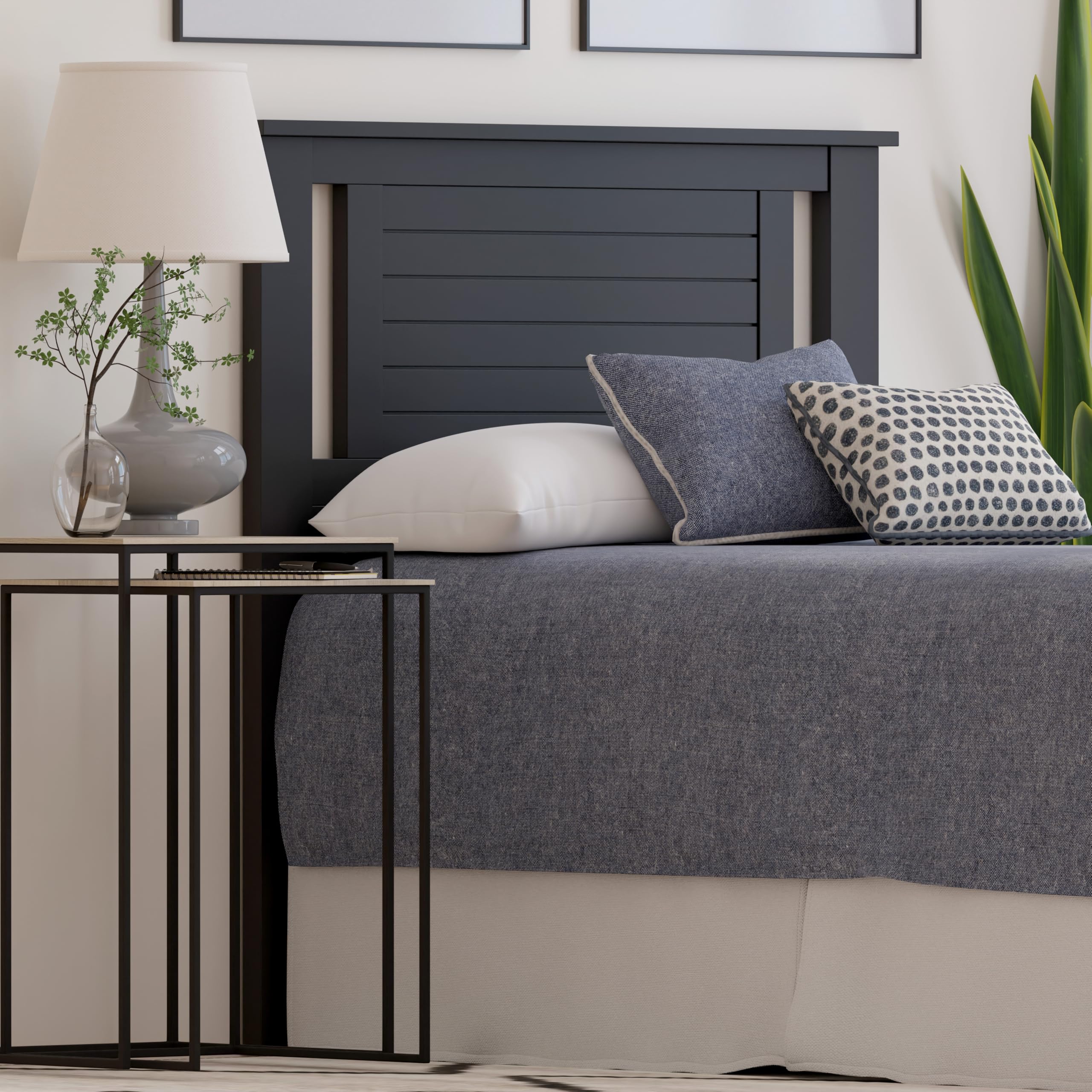 Serene Solid Wood Modern Farmhouse Panel Headboard with Horizontal Scoring in Black – image 4