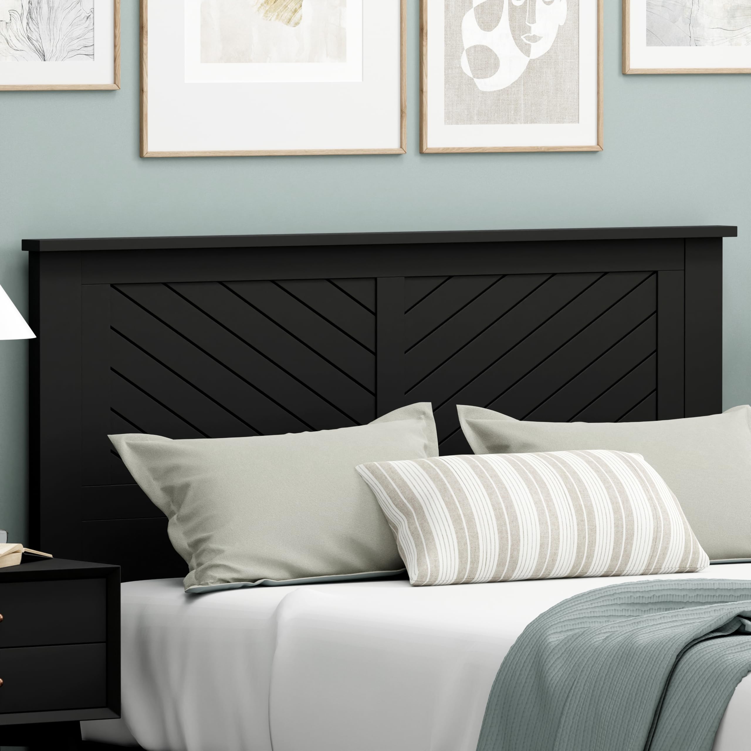 Wood Headboard with Chevron Scoring in Black – image 2