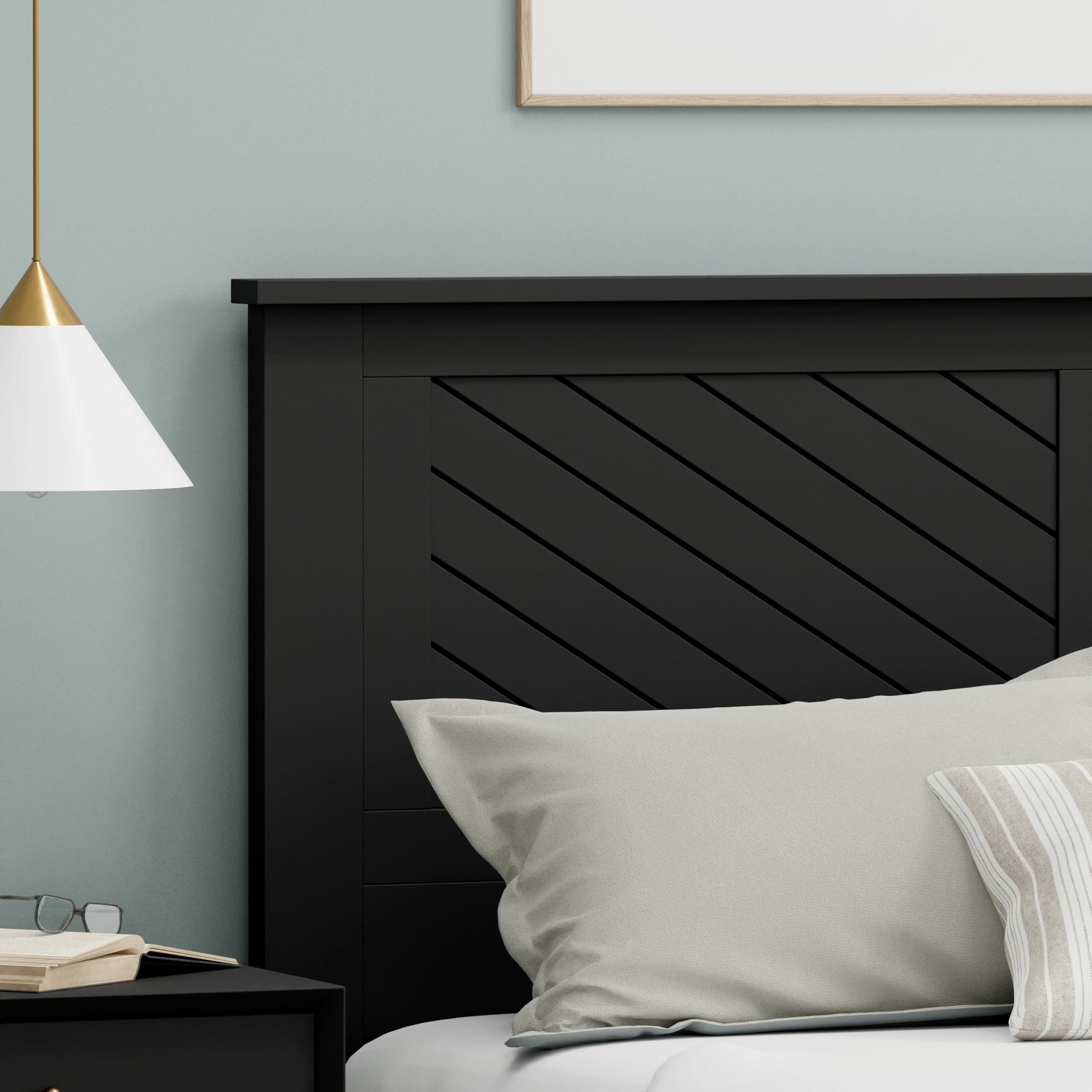 Wood Headboard with Chevron Scoring in Black – image 3
