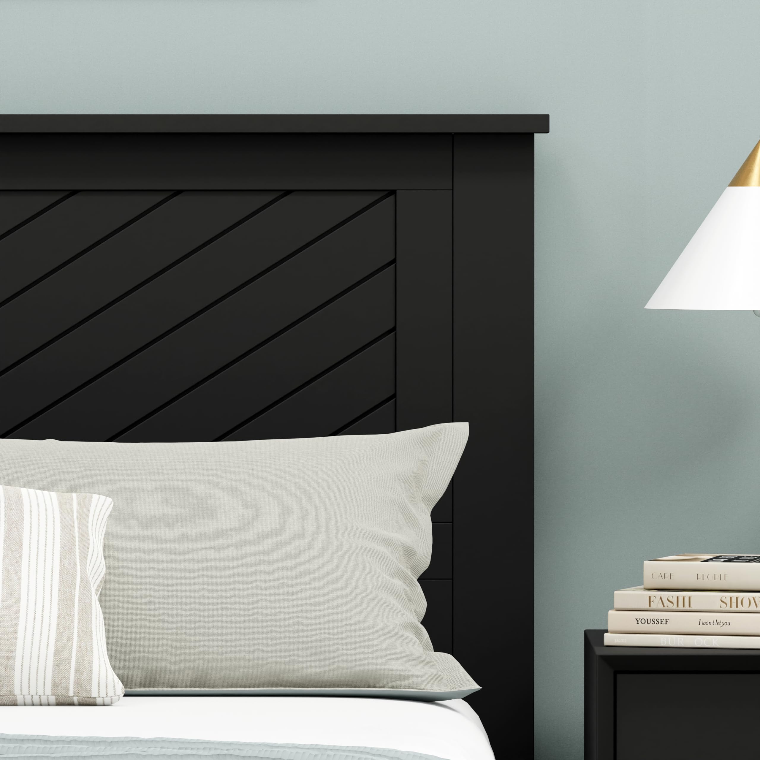 Wood Headboard with Chevron Scoring in Black – image 4