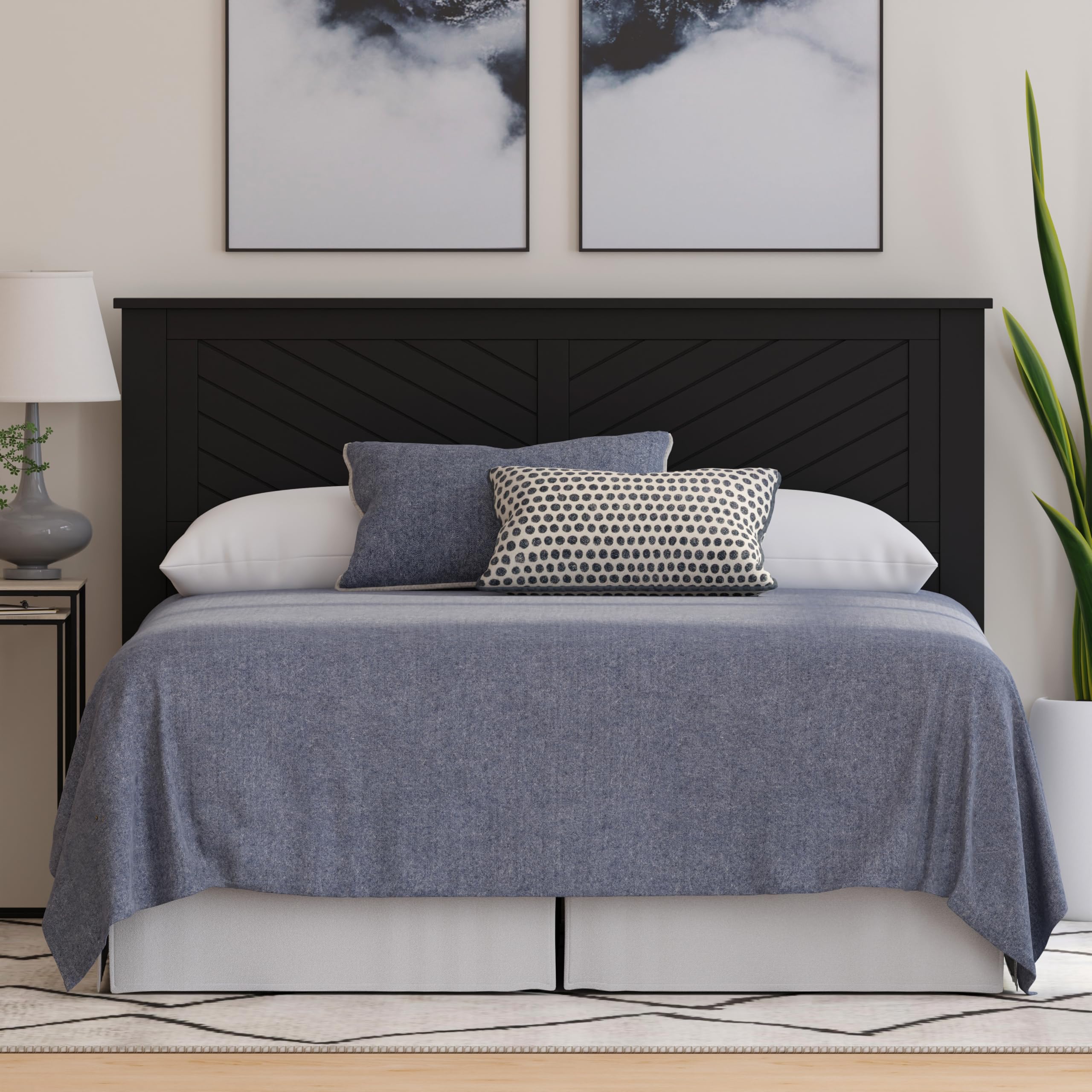 Wood Headboard with Chevron Scoring in Black – image 5