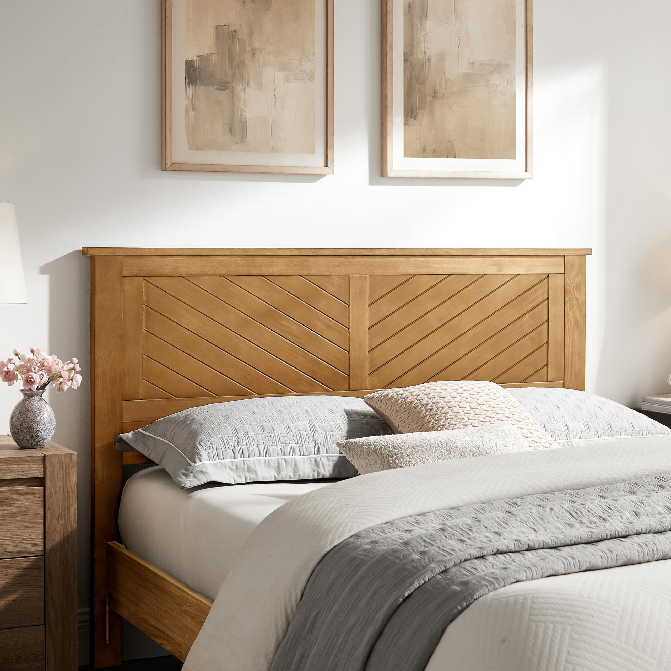 Serene Solid Wood Headboard with Chevron Scoring in Pine