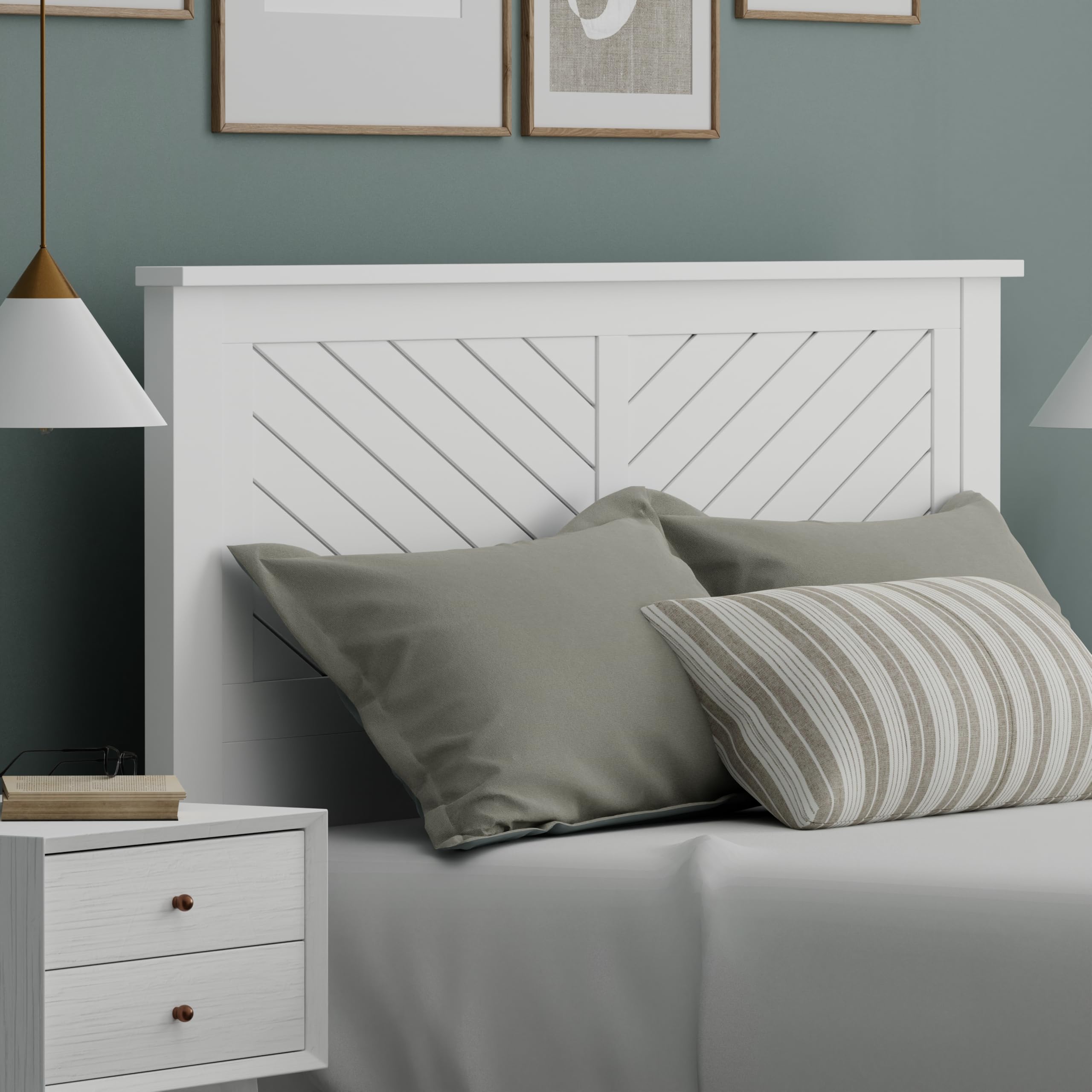 Serene Solid Wood Headboard with Chevron Scoring in White – image 2