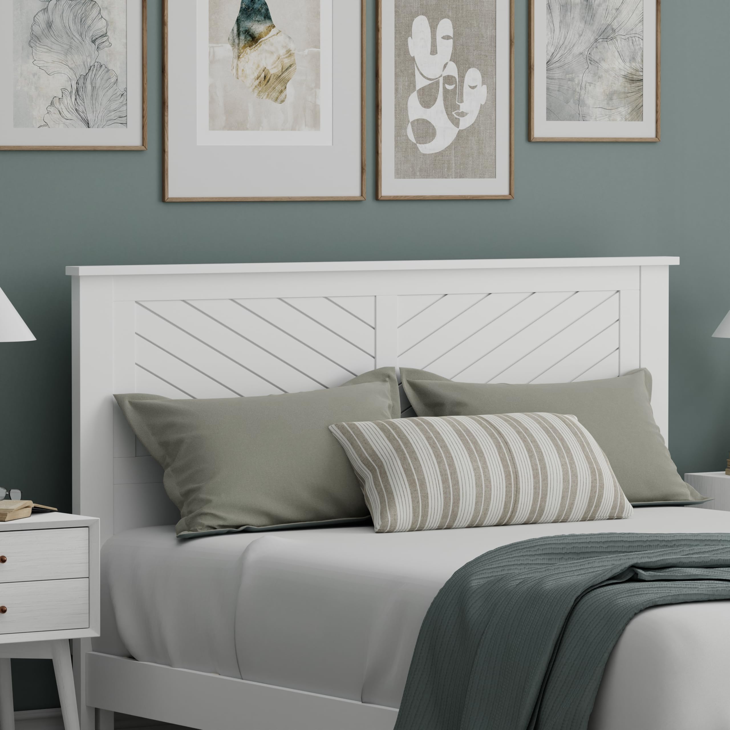 Serene Solid Wood Headboard with Chevron Scoring in White – image 3