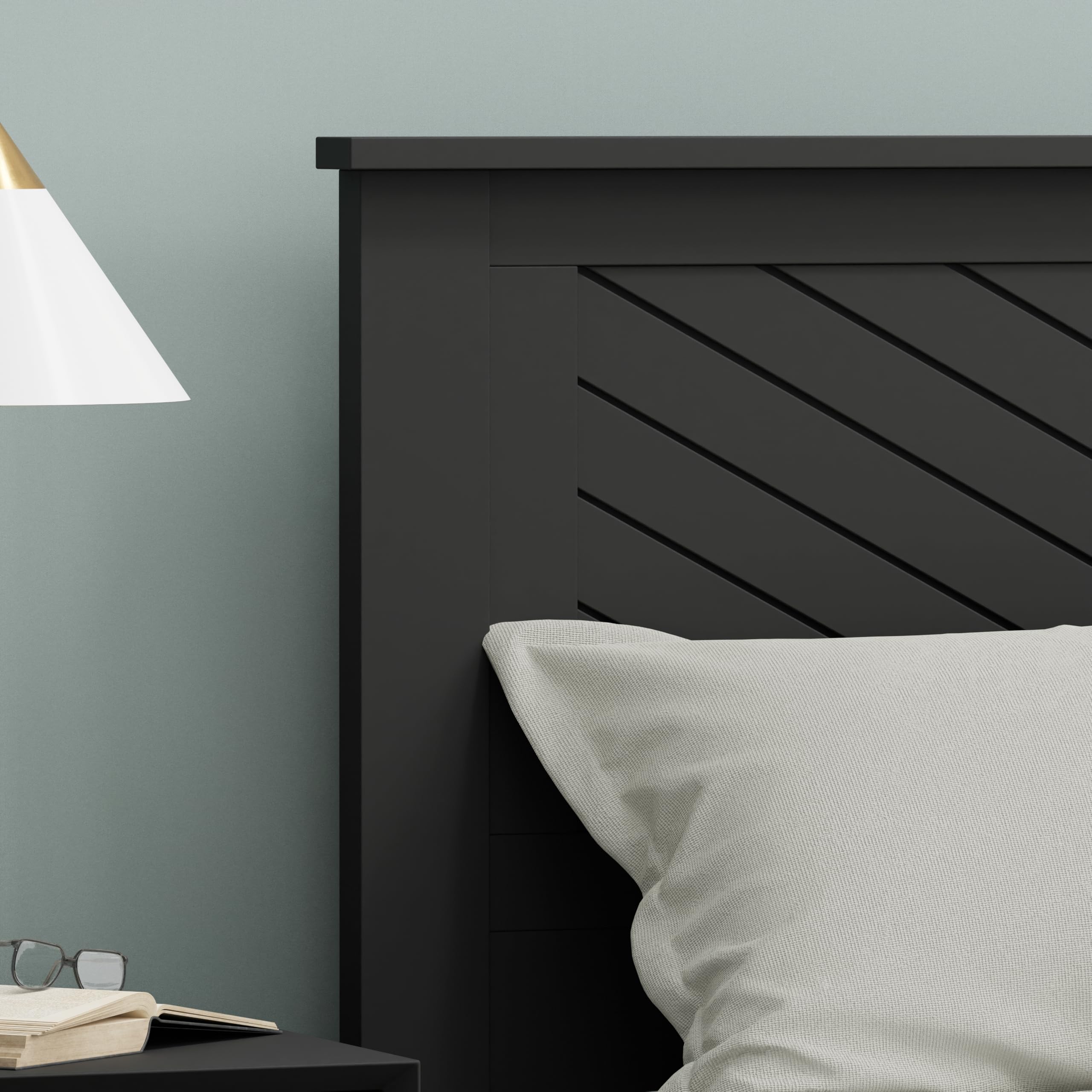 Serene Solid Wood Headboard with Chevron Scoring in Black – image 3