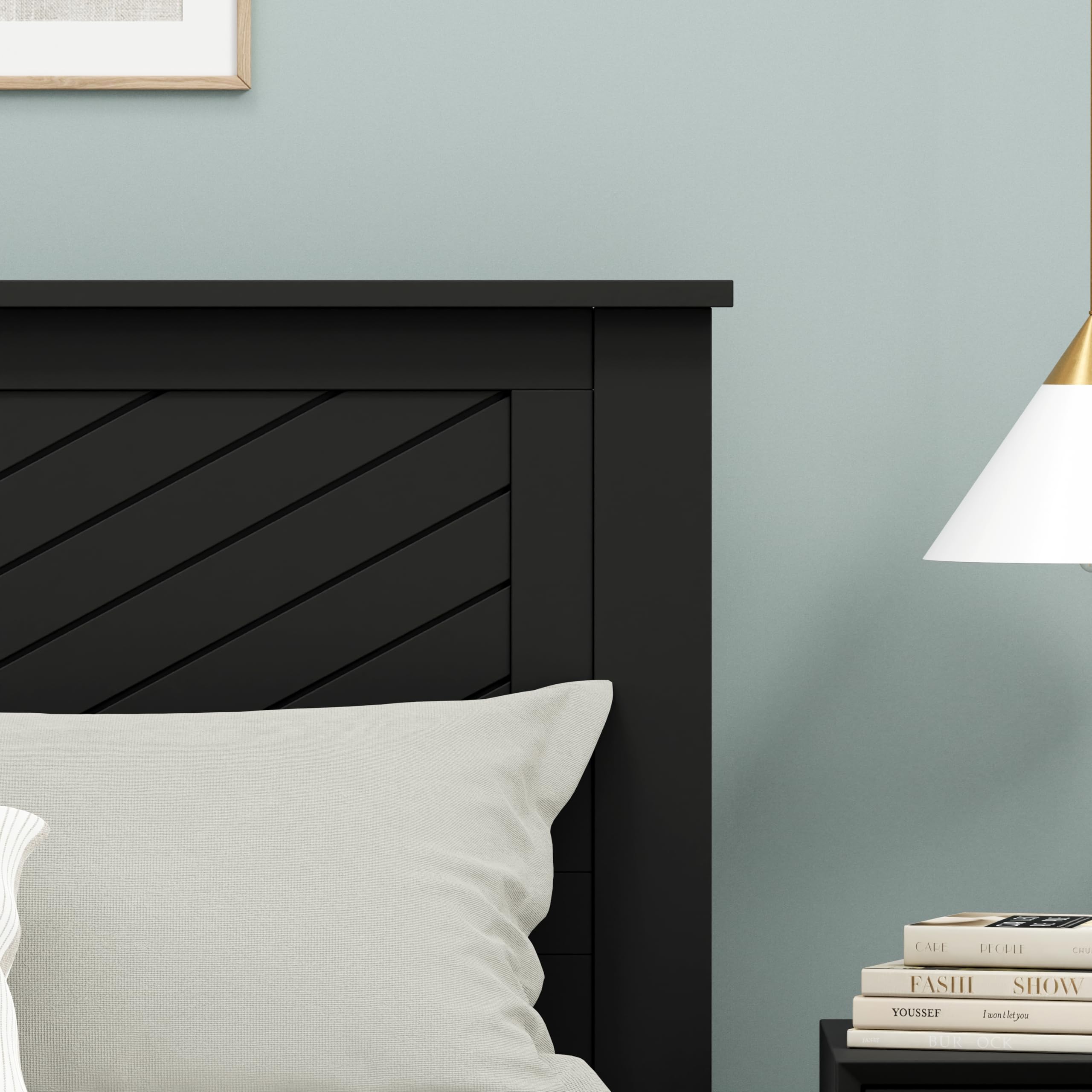 Serene Solid Wood Headboard with Chevron Scoring in Black – image 4