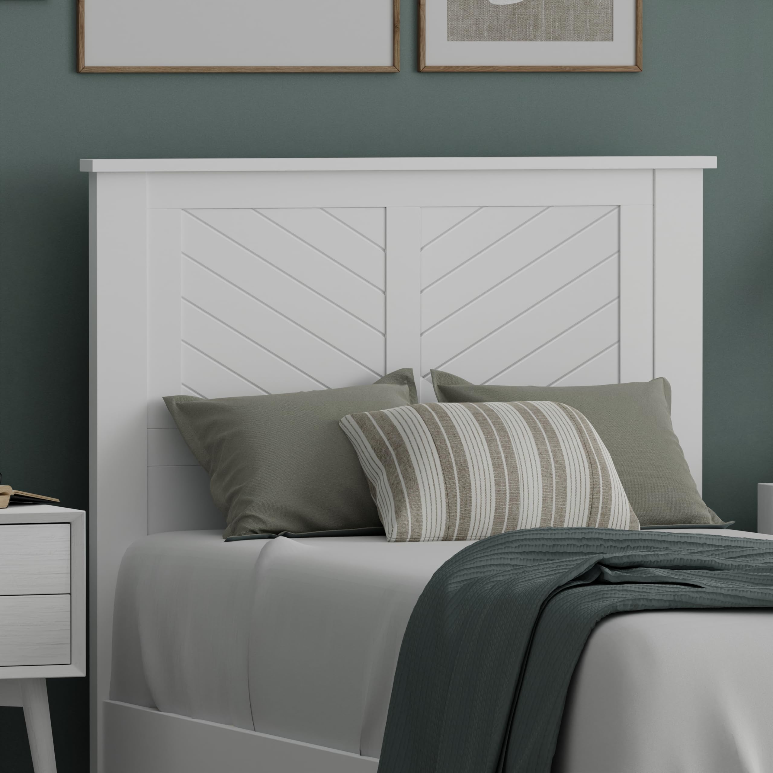 Wood Headboard with Chevron Scoring in White