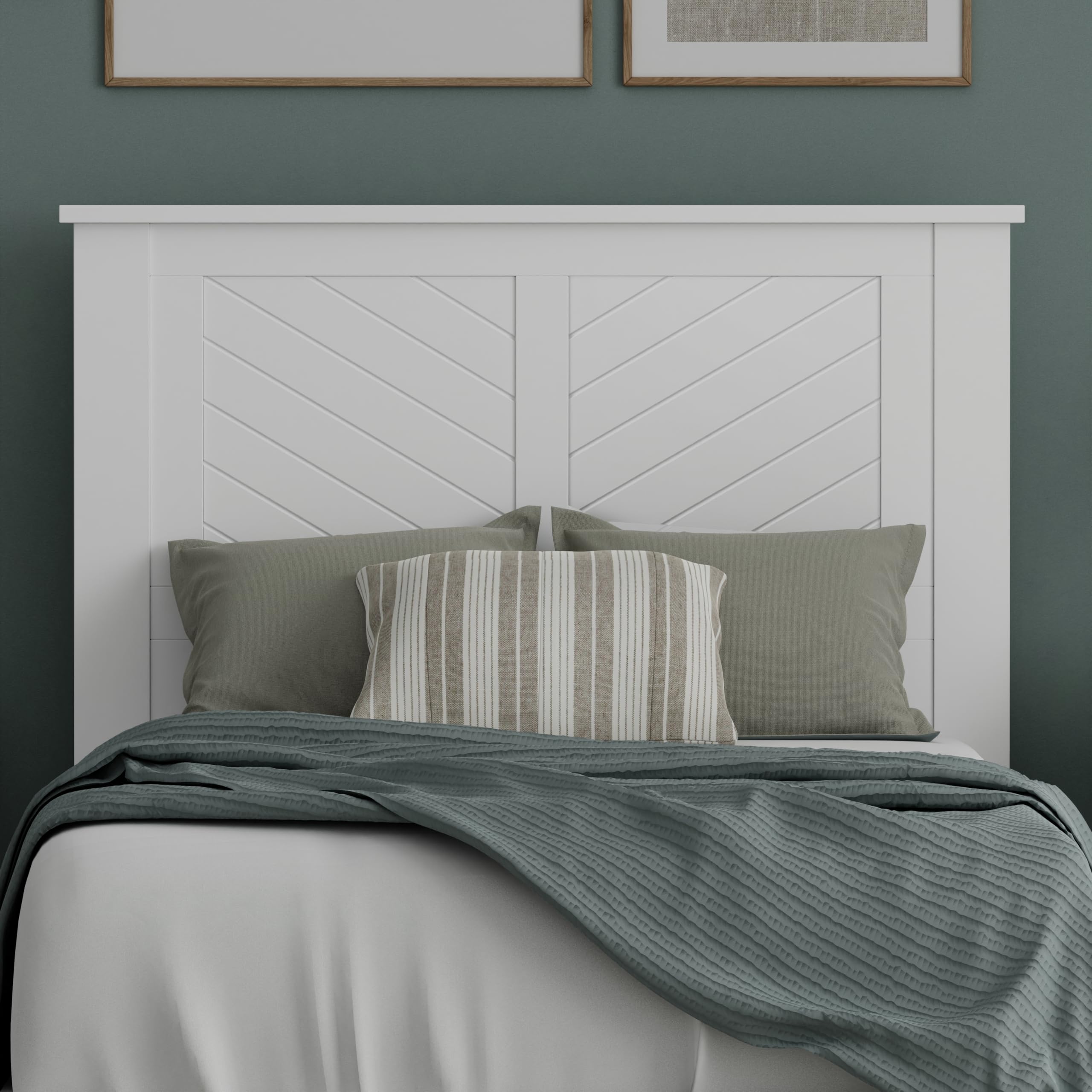 Wood Headboard with Chevron Scoring in White – image 2