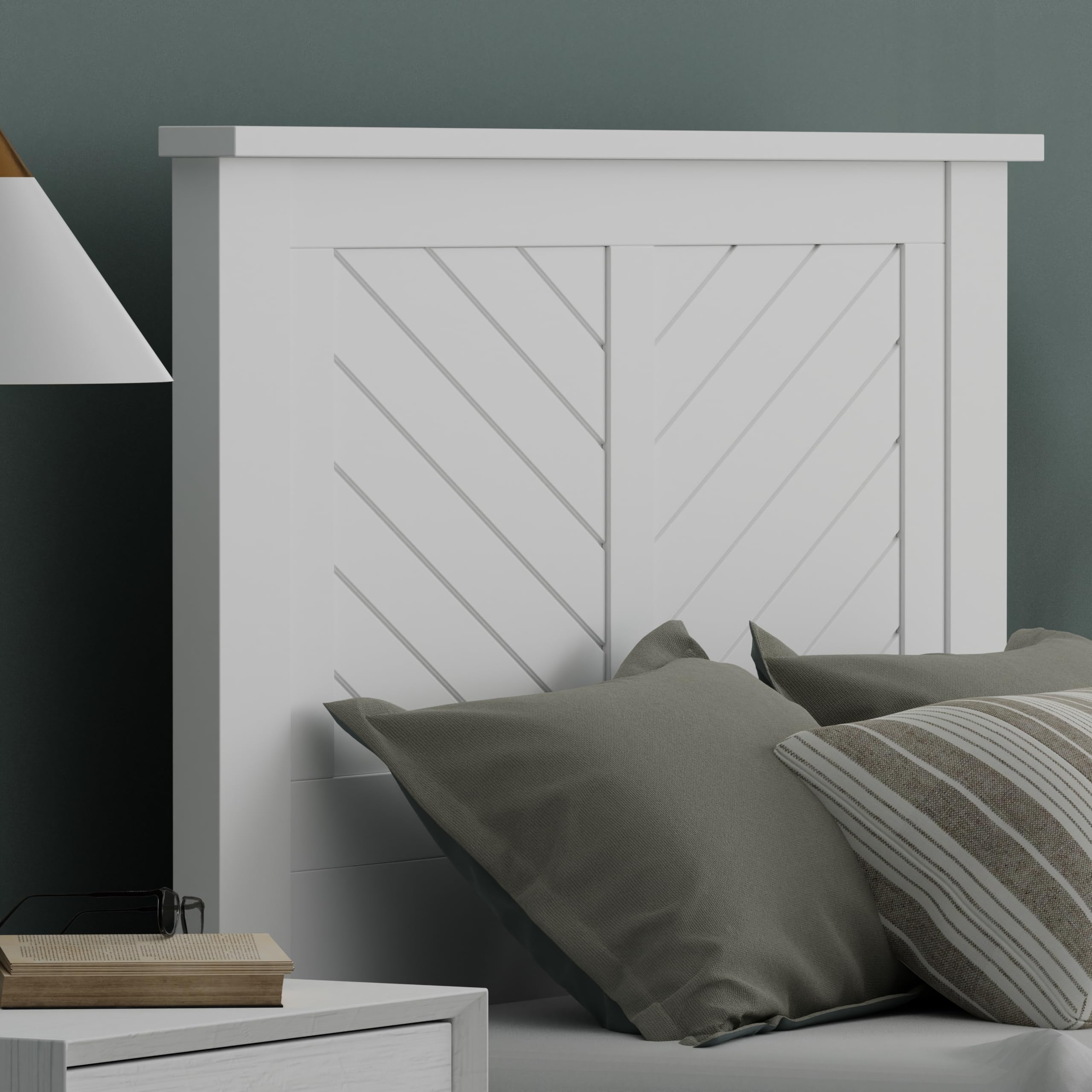 Wood Headboard with Chevron Scoring in White – image 5