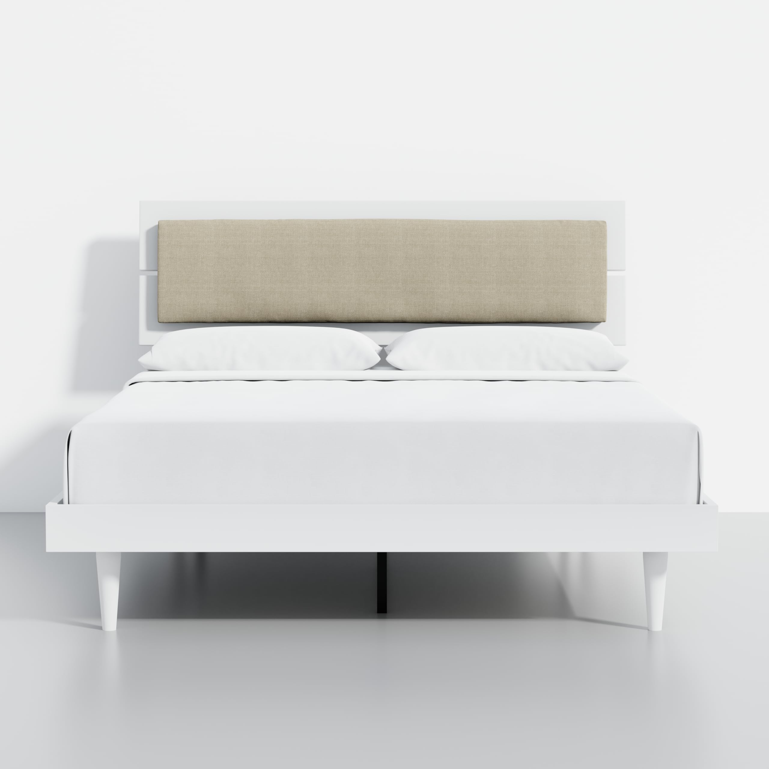ComfIQ HavenWood Modern Solid Wood Platform Bed with Optional Adjustable Headboard with Cushion in White