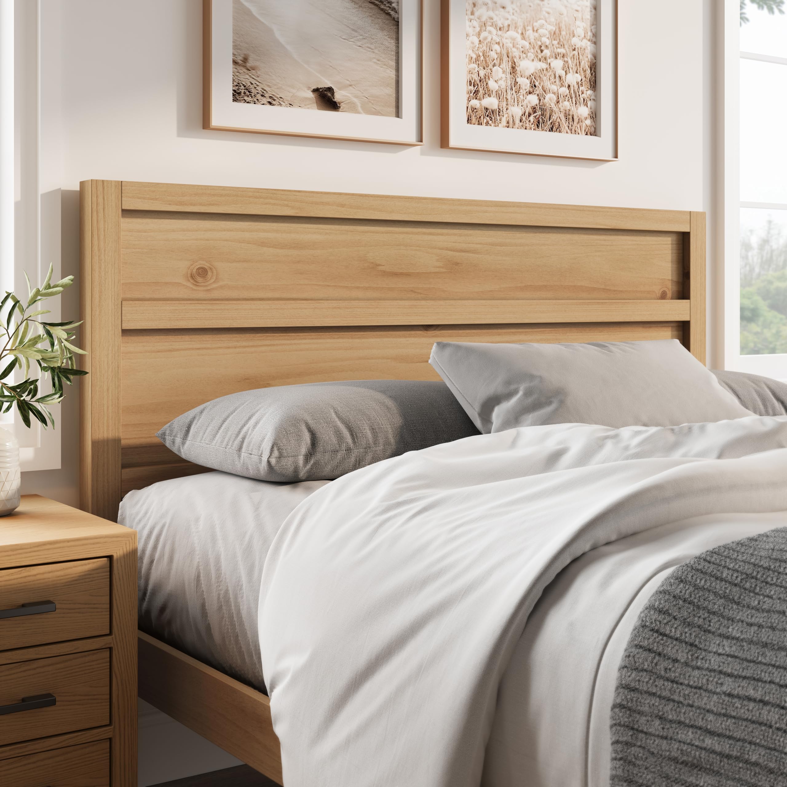 Serene Solid Wood Clean-Line Headboard in Pine