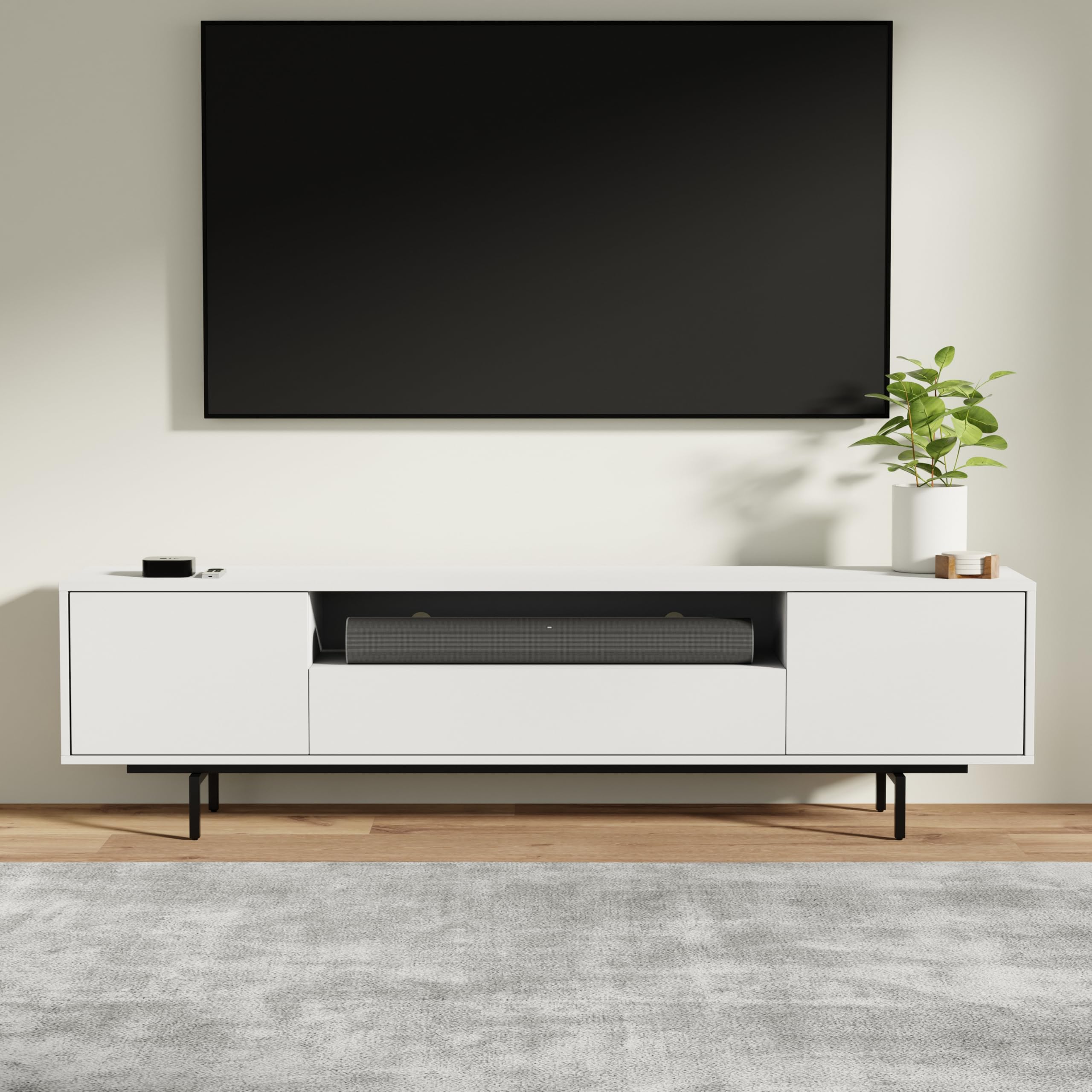 Norrhaus 75 x 20 Inch Modern TV Stand with Center Channel Speaker Shelf and Flip Down Door