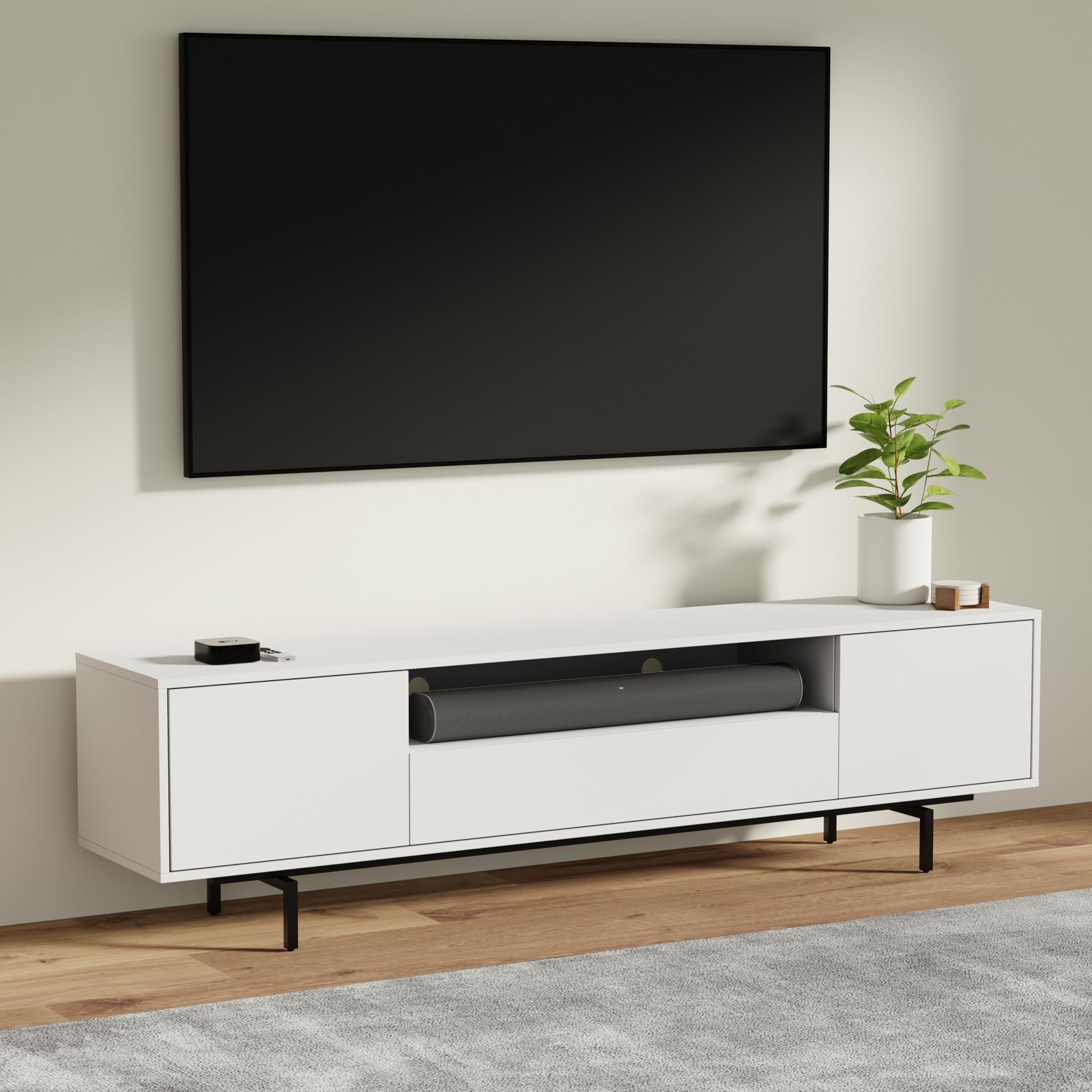 Norrhaus 75 x 20 Inch Modern TV Stand with Center Channel Speaker Shelf and Flip Down Door – image 3