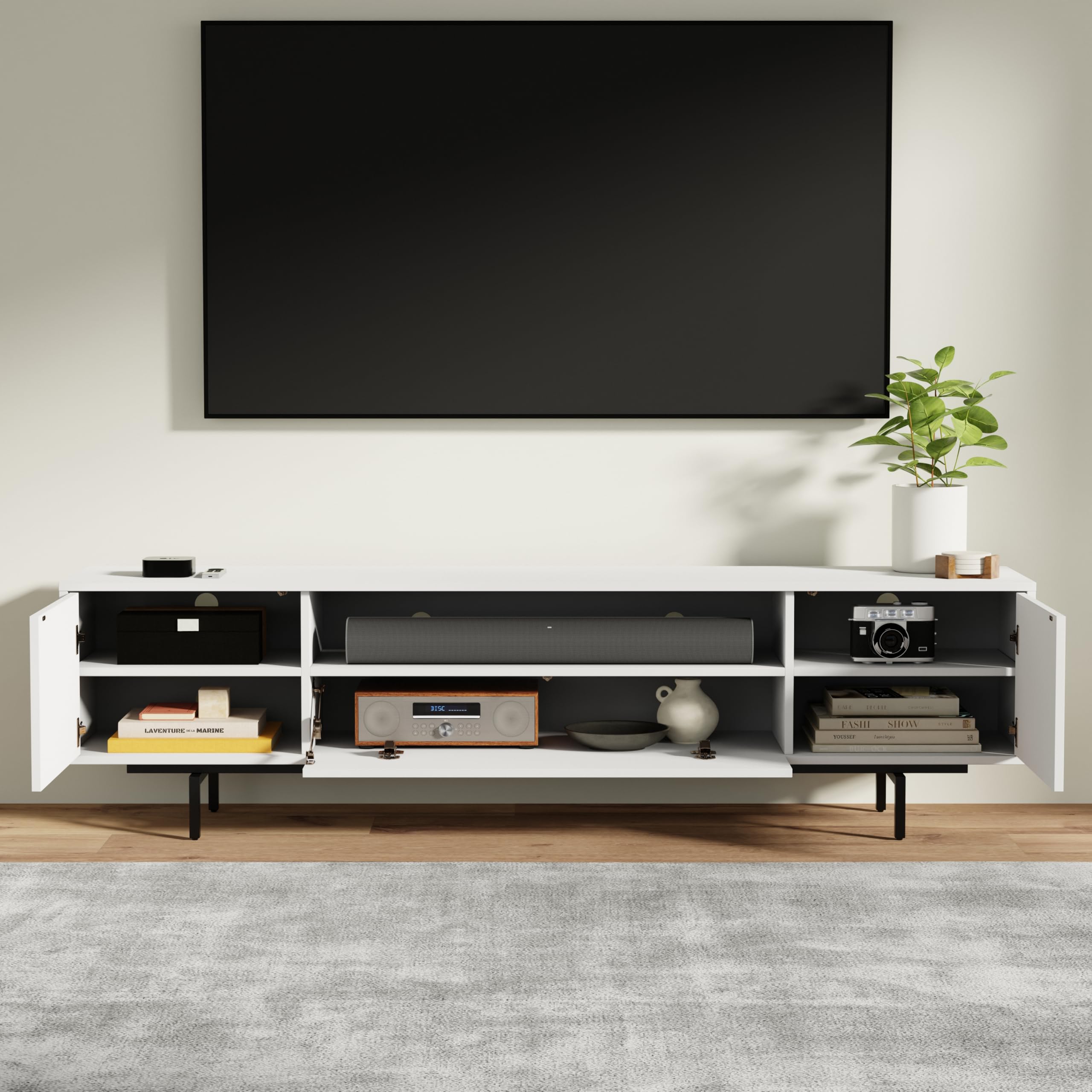 Norrhaus 75 x 20 Inch Modern TV Stand with Center Channel Speaker Shelf and Flip Down Door – image 5