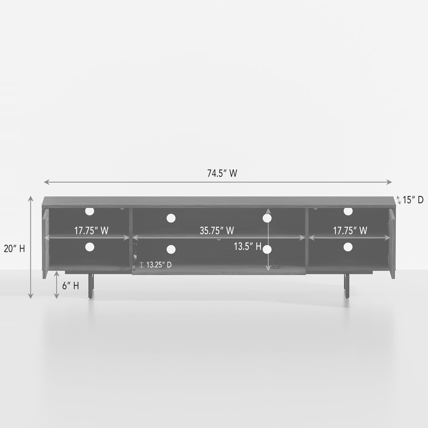Norrhaus 75 x 20 Inch Modern TV Stand with Center Channel Speaker Shelf and Flip Down Door – image 9
