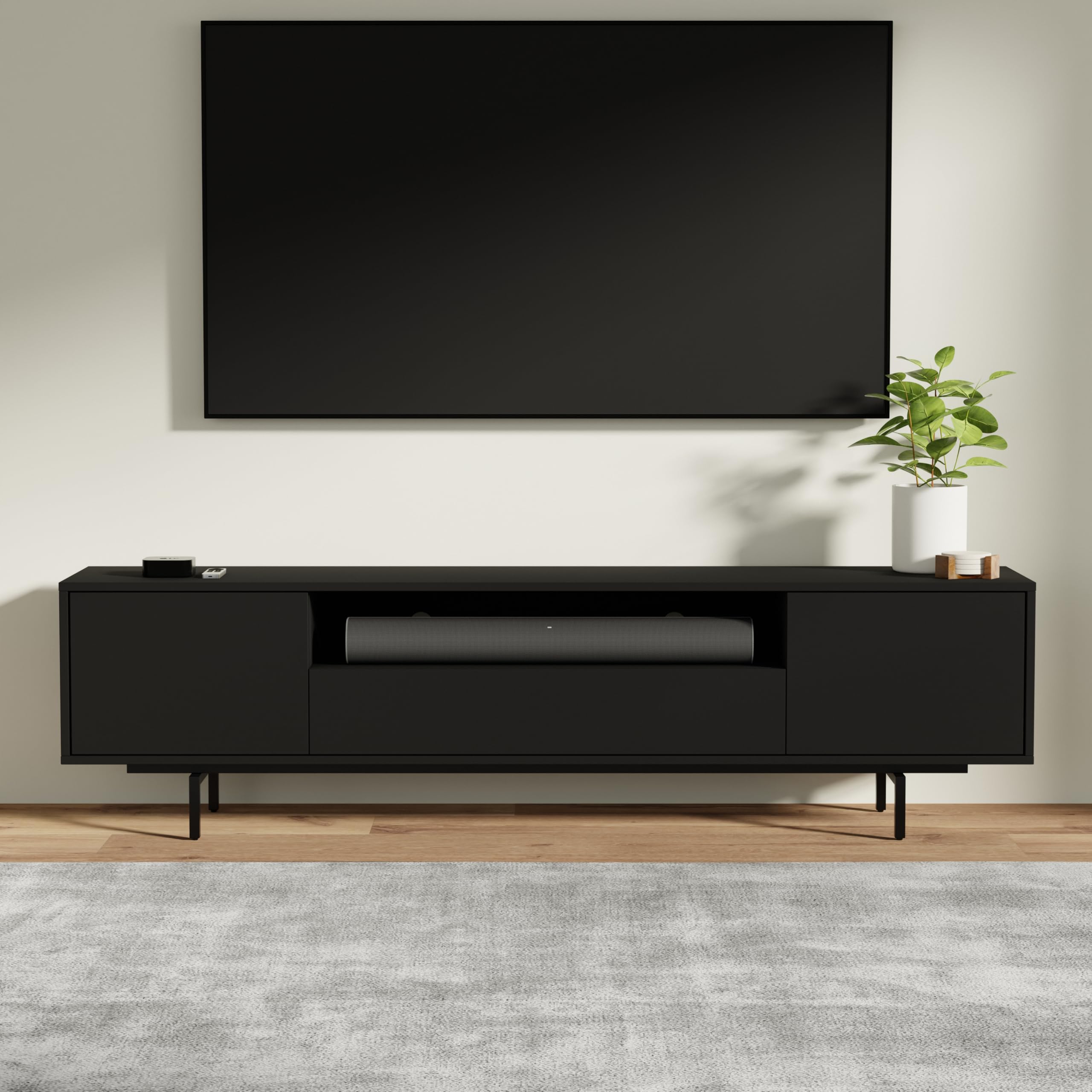 ComfIQ Norrhaus 75 x 20 Inch Modern TV Stand with Center Channel Speaker Shelf and Flip Down Door