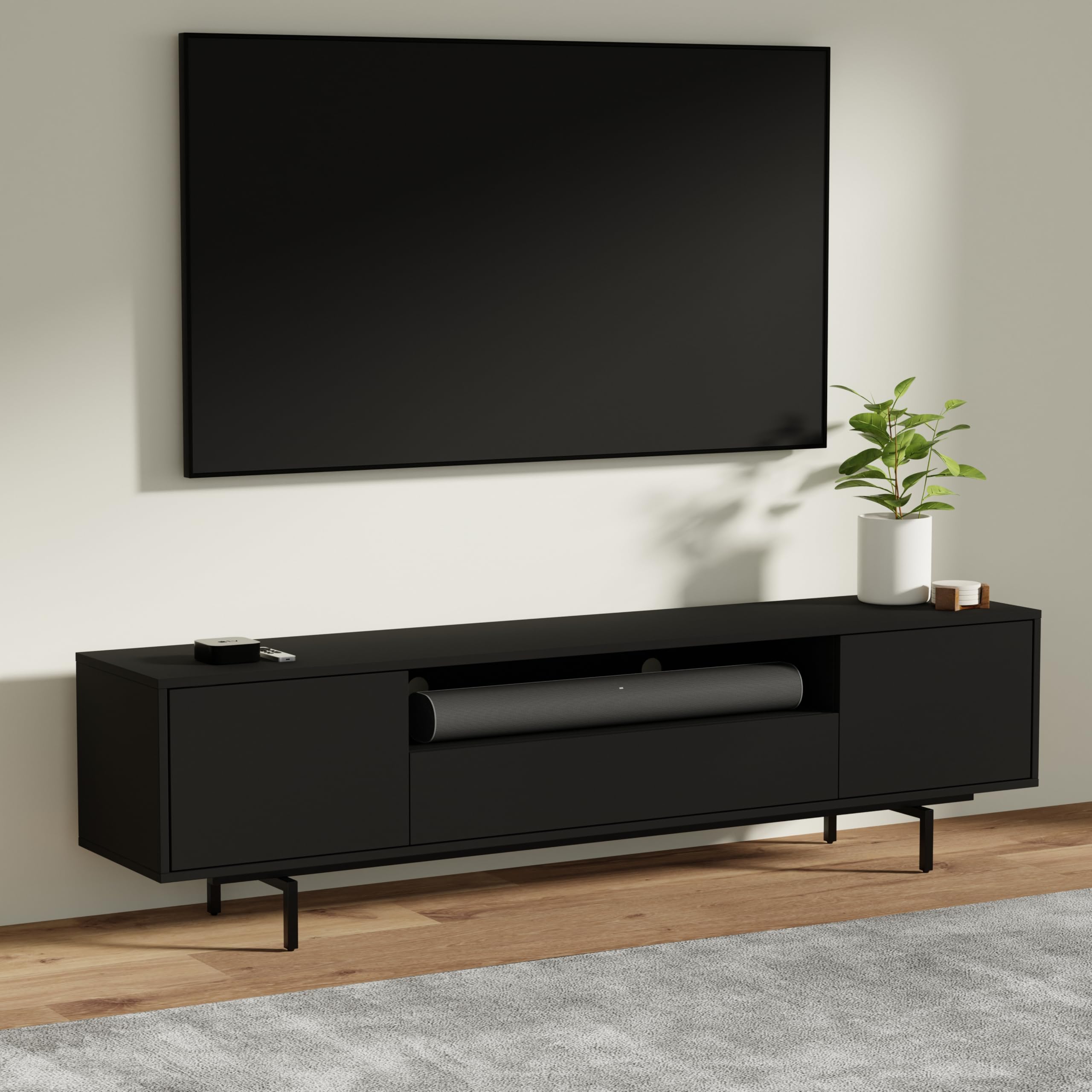 Norrhaus 75 x 20 Inch Modern TV Stand with Center Channel Speaker Shelf and Flip Down Door – image 3