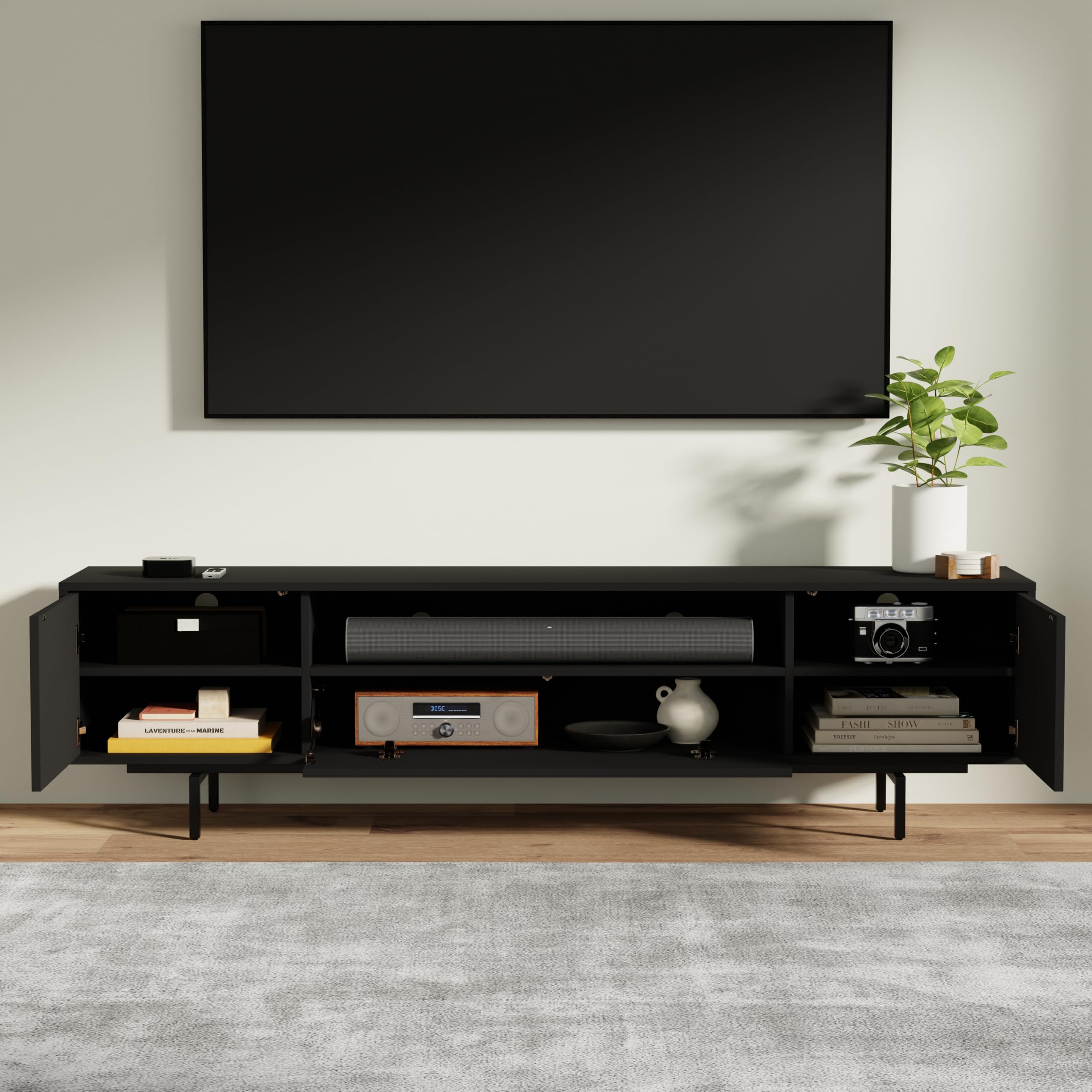 Norrhaus 75 x 20 Inch Modern TV Stand with Center Channel Speaker Shelf and Flip Down Door – image 5