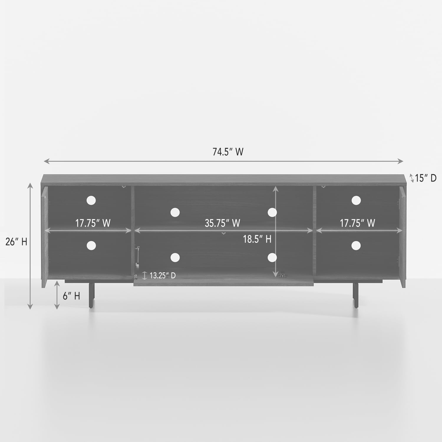 Norrhaus 75 x 26 Inch Modern TV Stand with Center Channel Speaker Shelf and Flip Down Door – image 9