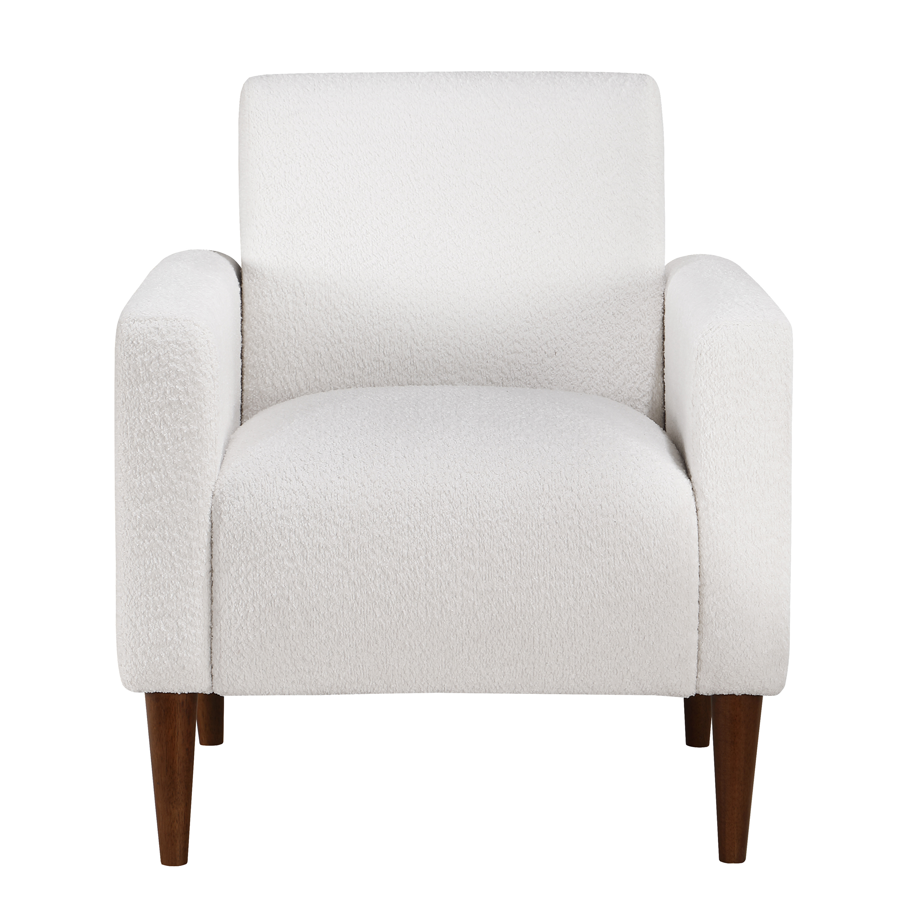 Clara Bouclé Accent Chair in Milky White with Tapered Brown Legs – image 2
