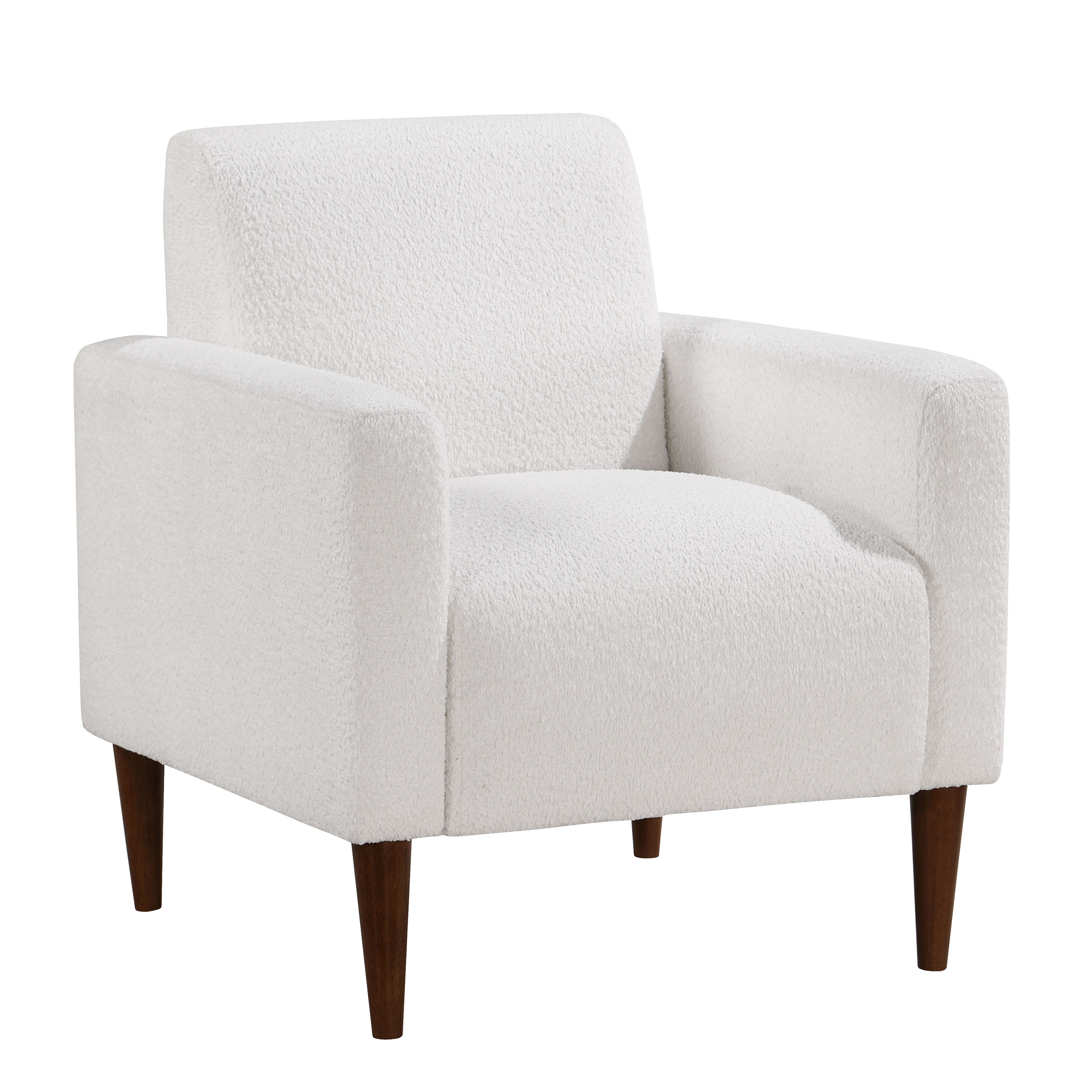 Clara Bouclé Accent Chair in Milky White with Tapered Brown Legs – image 3