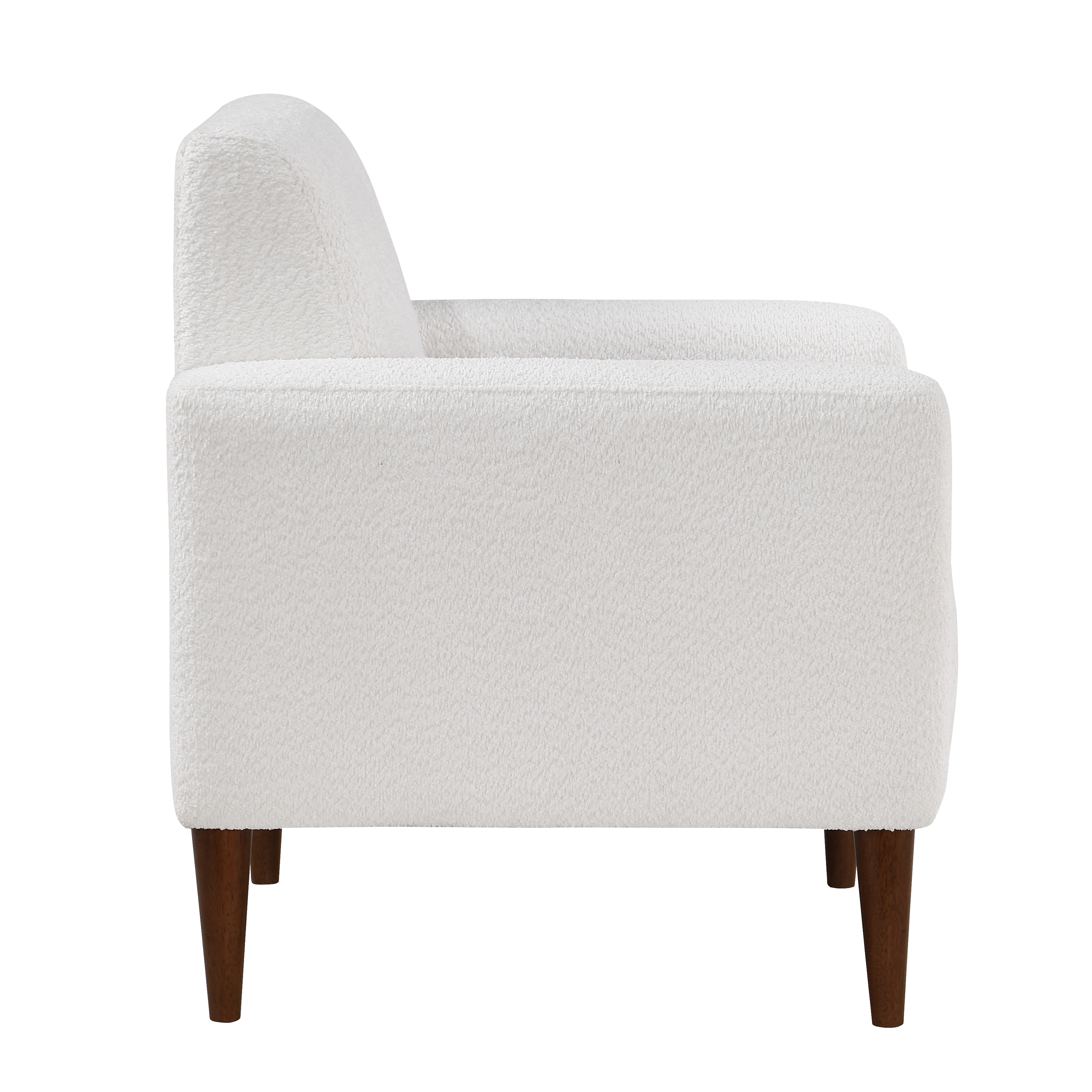 Clara Bouclé Accent Chair in Milky White with Tapered Brown Legs – image 4