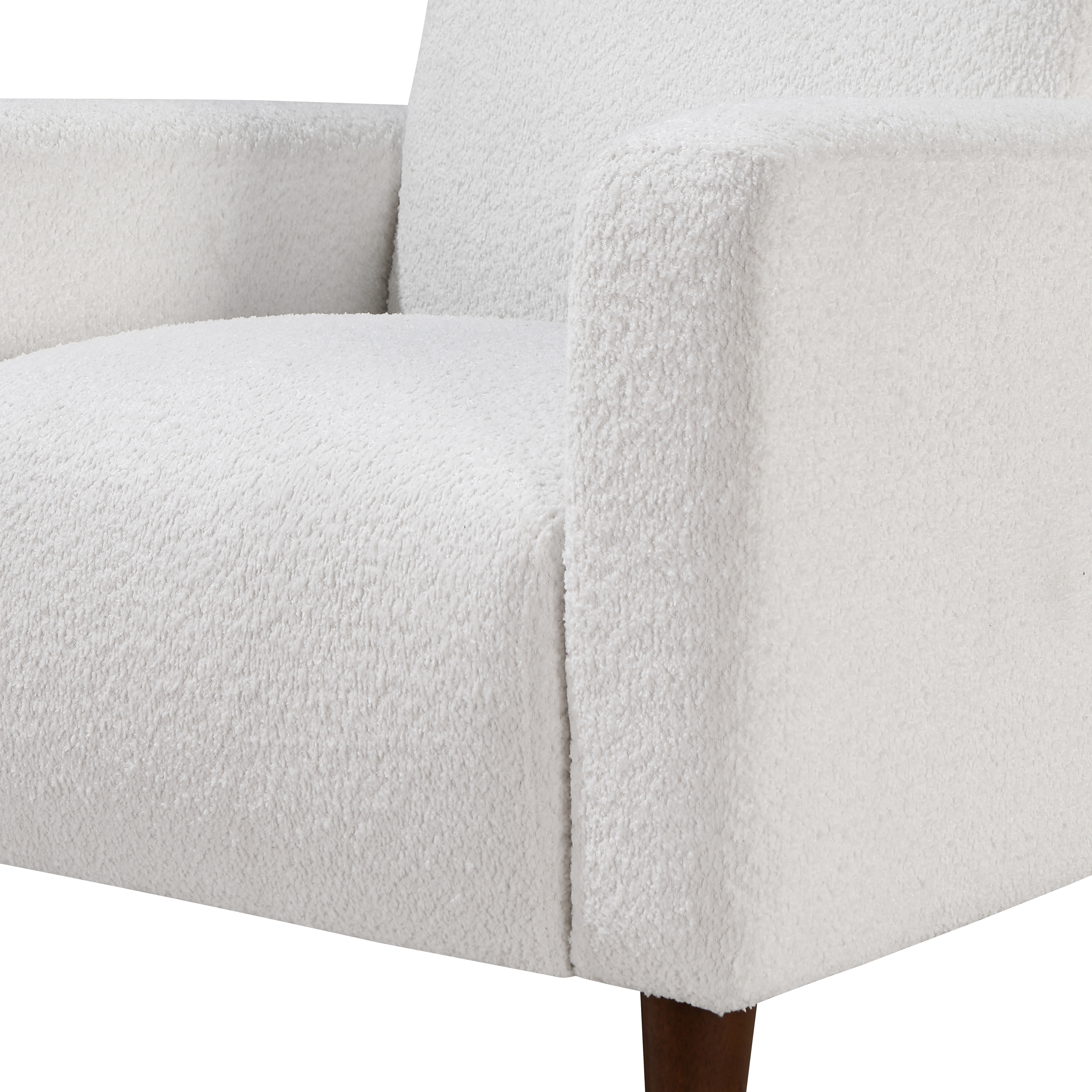 Clara Bouclé Accent Chair in Milky White with Tapered Brown Legs – image 7