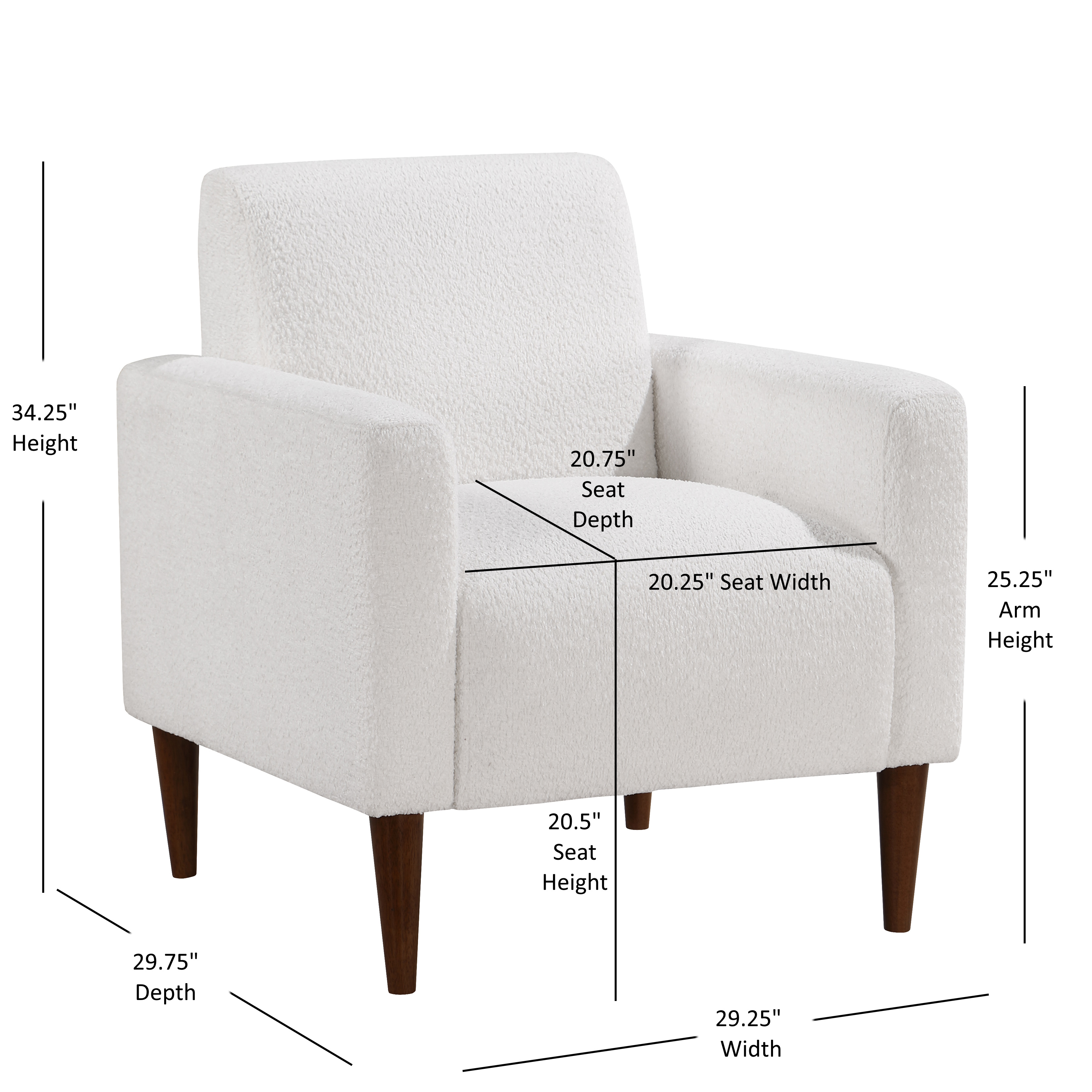 Clara Bouclé Accent Chair in Milky White with Tapered Brown Legs – image 11