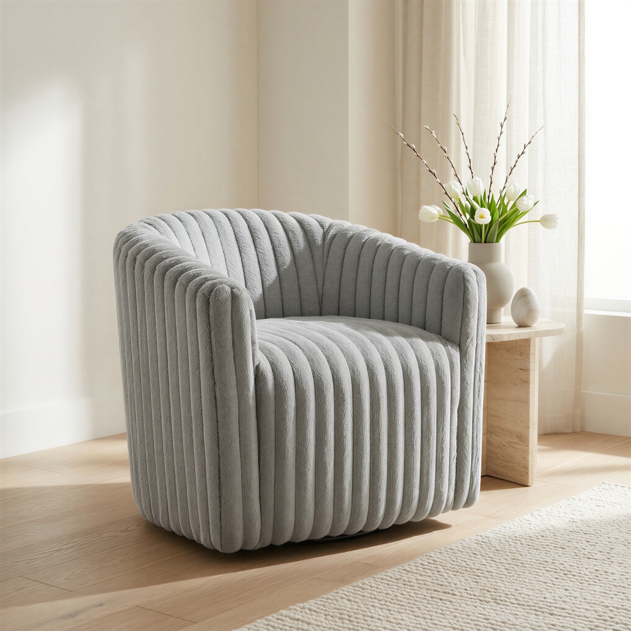 The Avondale Swivel Barrel Chair in Ultra Soft, Plush Jumbo Cord
