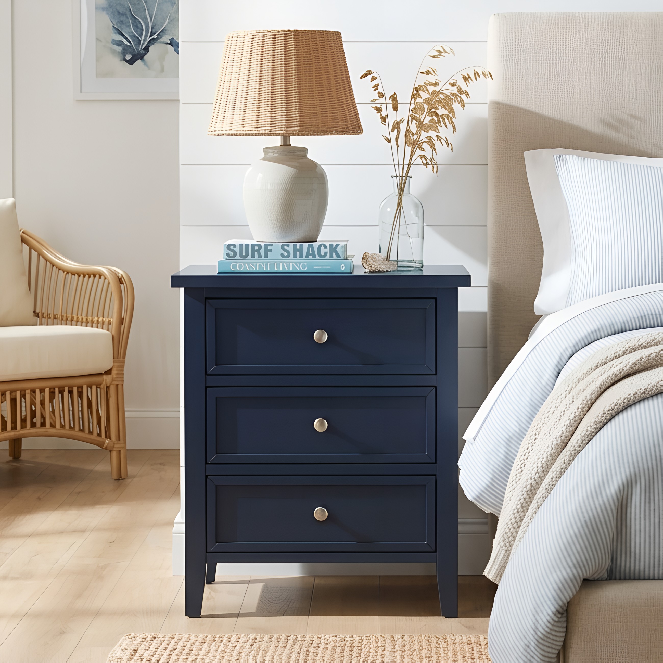 Lawton 3-Drawer Nightstand with Tapered Legs and Nickel Finished Pulls - Midnight Blue – image 3