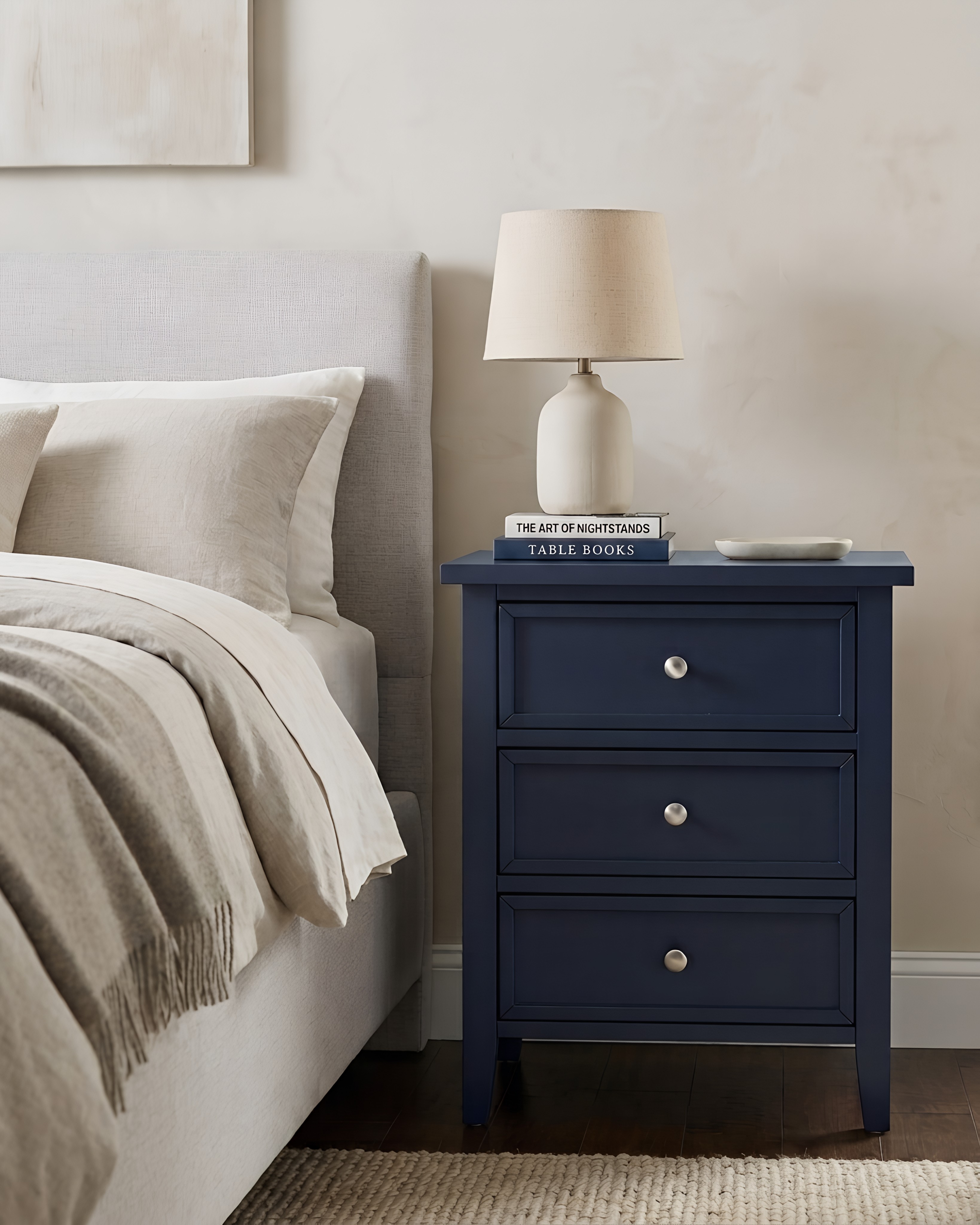 Lawton 3-Drawer Nightstand with Tapered Legs and Nickel Finished Pulls - Midnight Blue – image 4