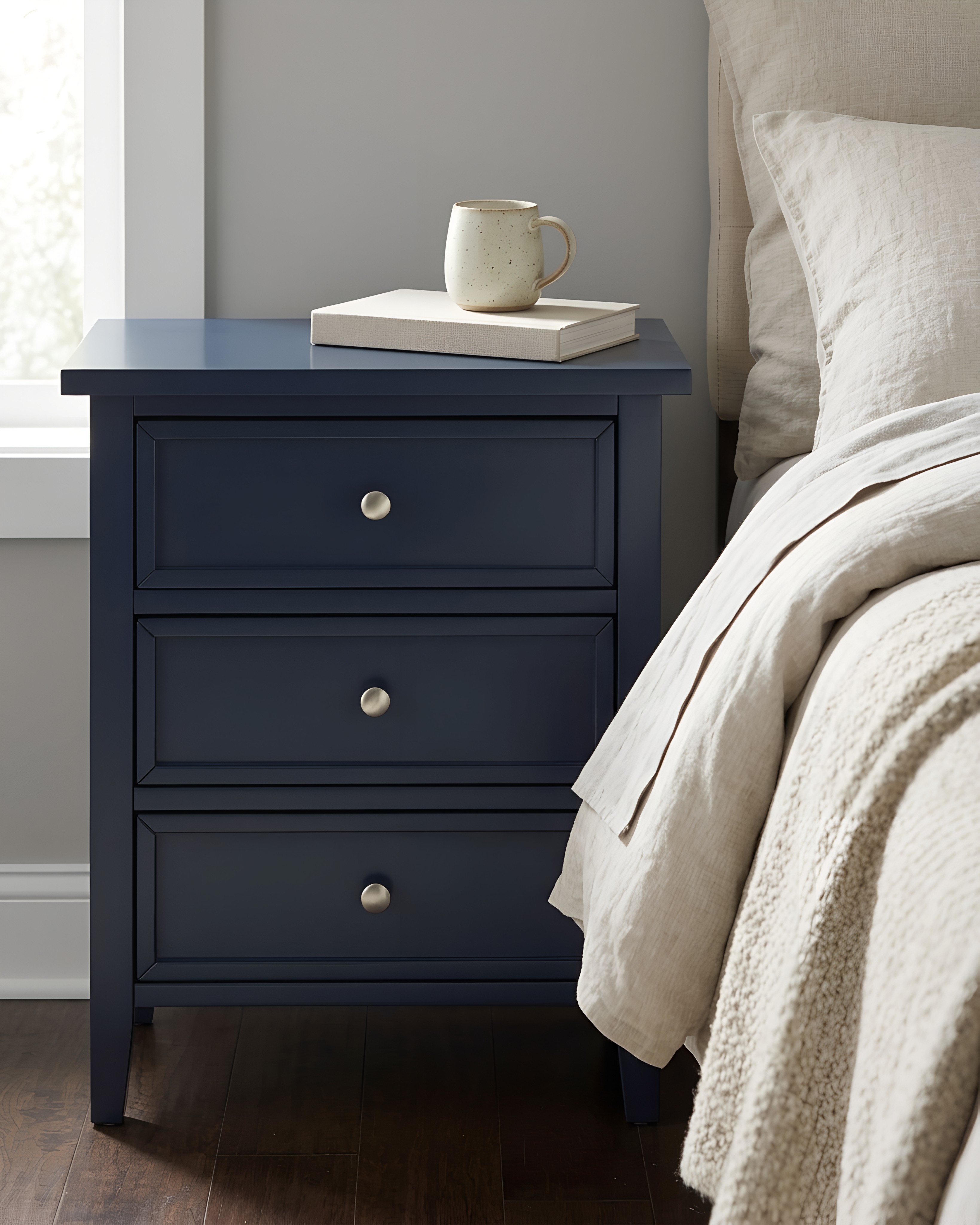 Lawton 3-Drawer Nightstand with Tapered Legs and Nickel Finished Pulls - Midnight Blue – image 5