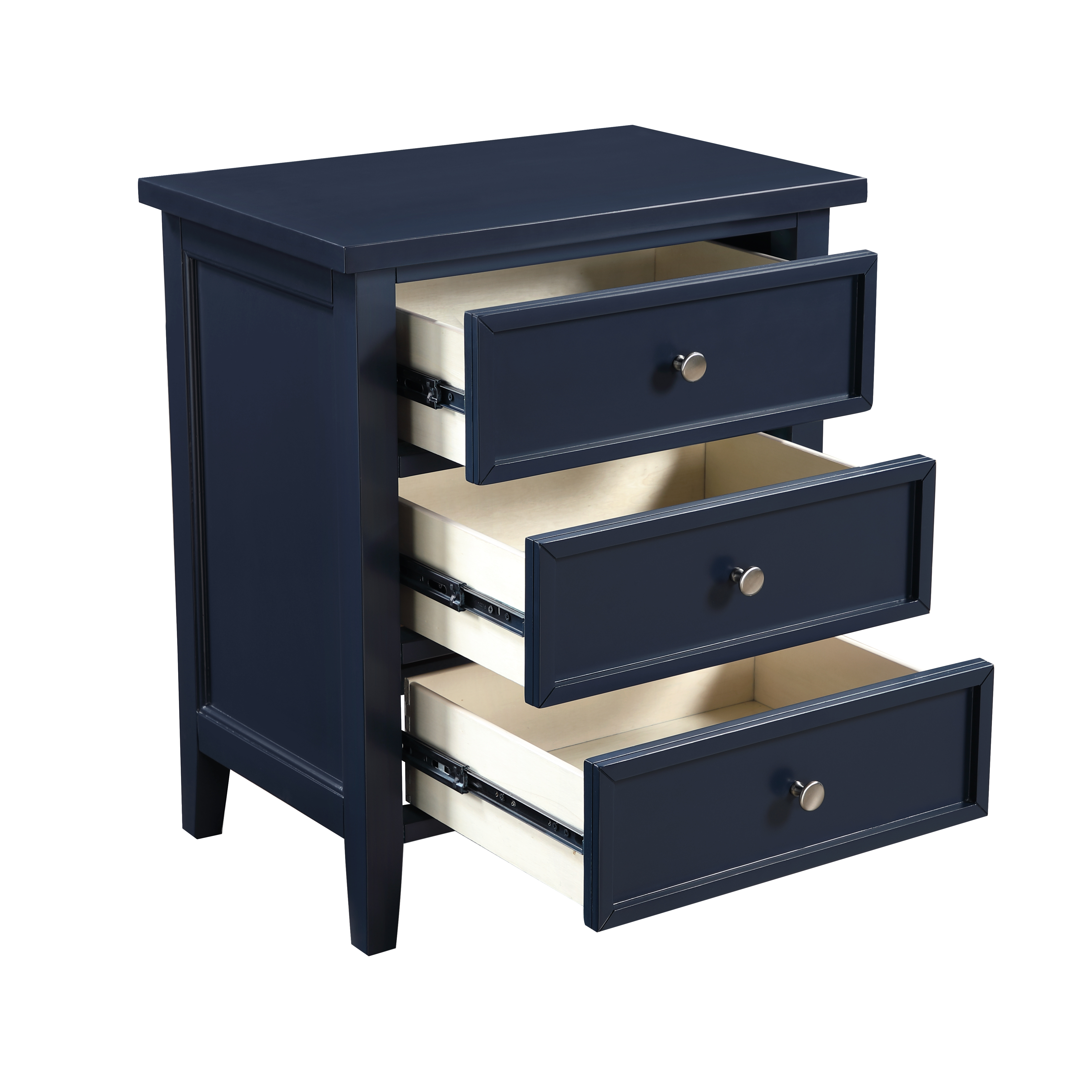Lawton 3-Drawer Nightstand with Tapered Legs and Nickel Finished Pulls - Midnight Blue – image 9