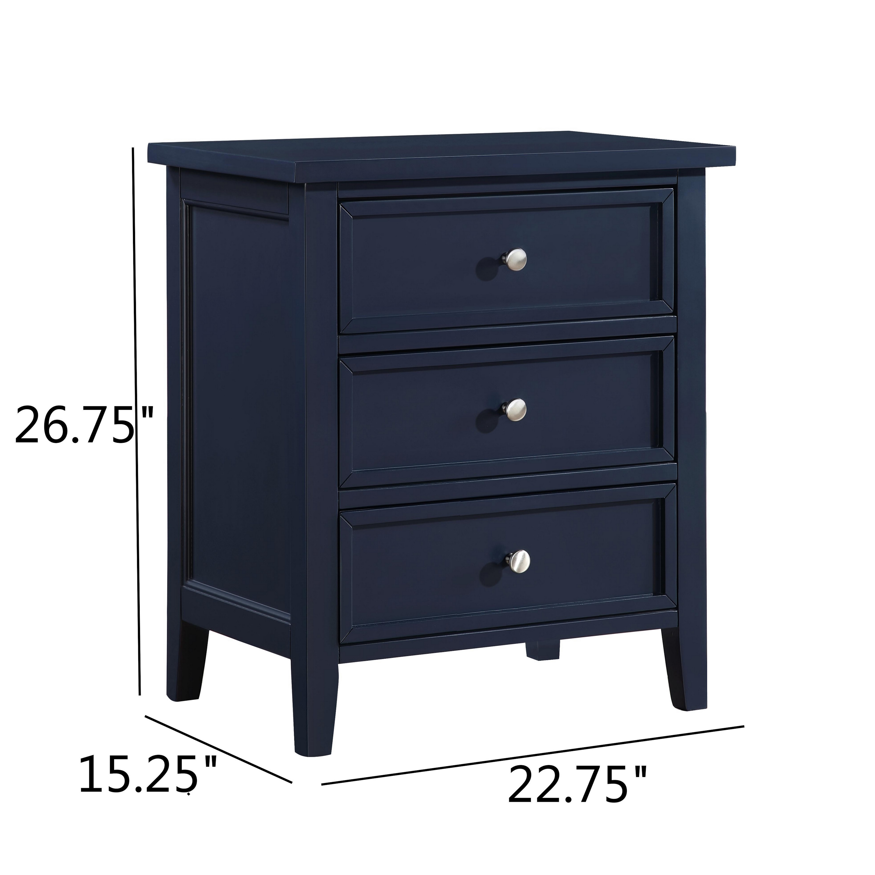Lawton 3-Drawer Nightstand with Tapered Legs and Nickel Finished Pulls - Midnight Blue – image 12