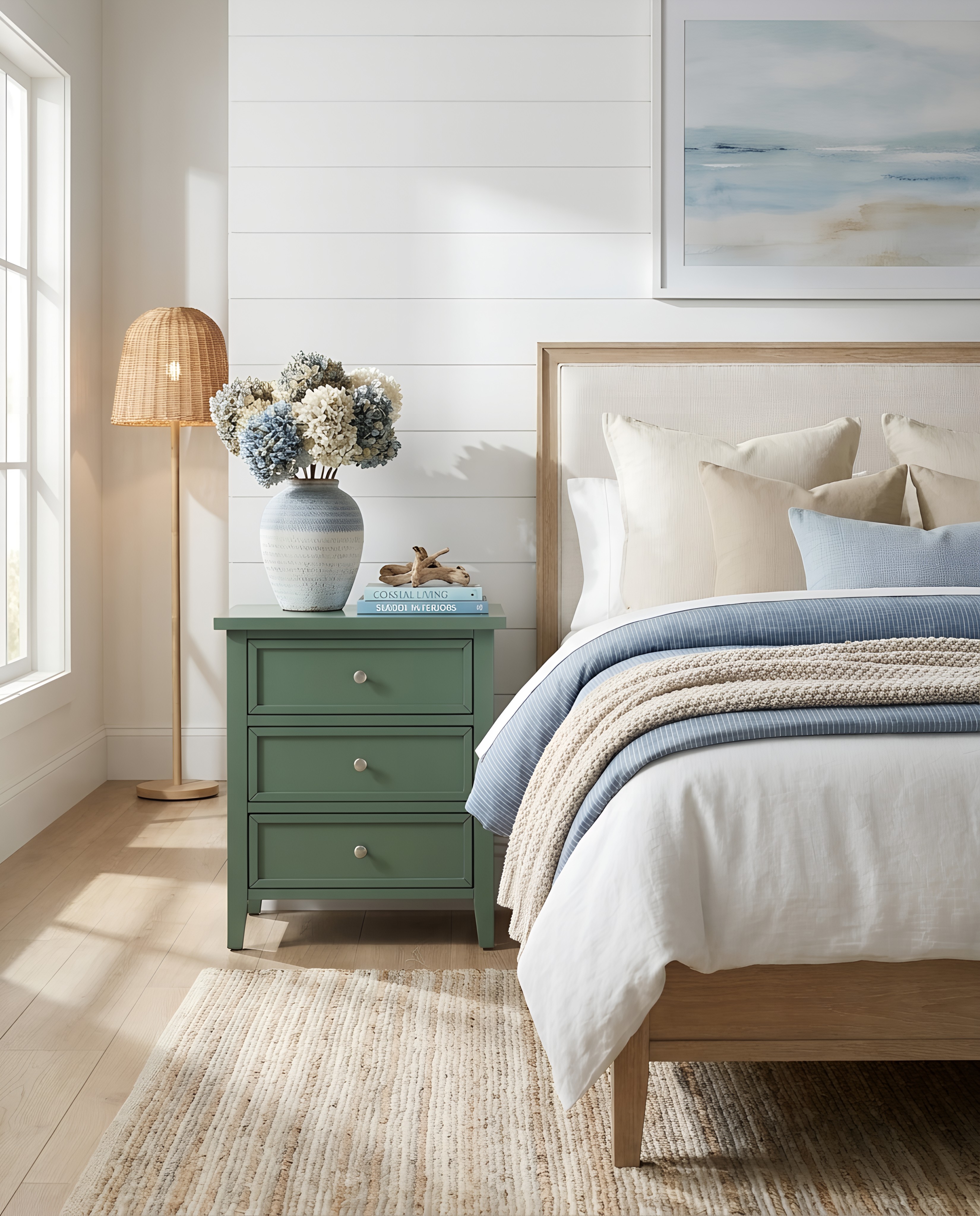 Lawton 3-Drawer Nightstand with Tapered Legs and Nickel Finished Pulls - Vintage Green