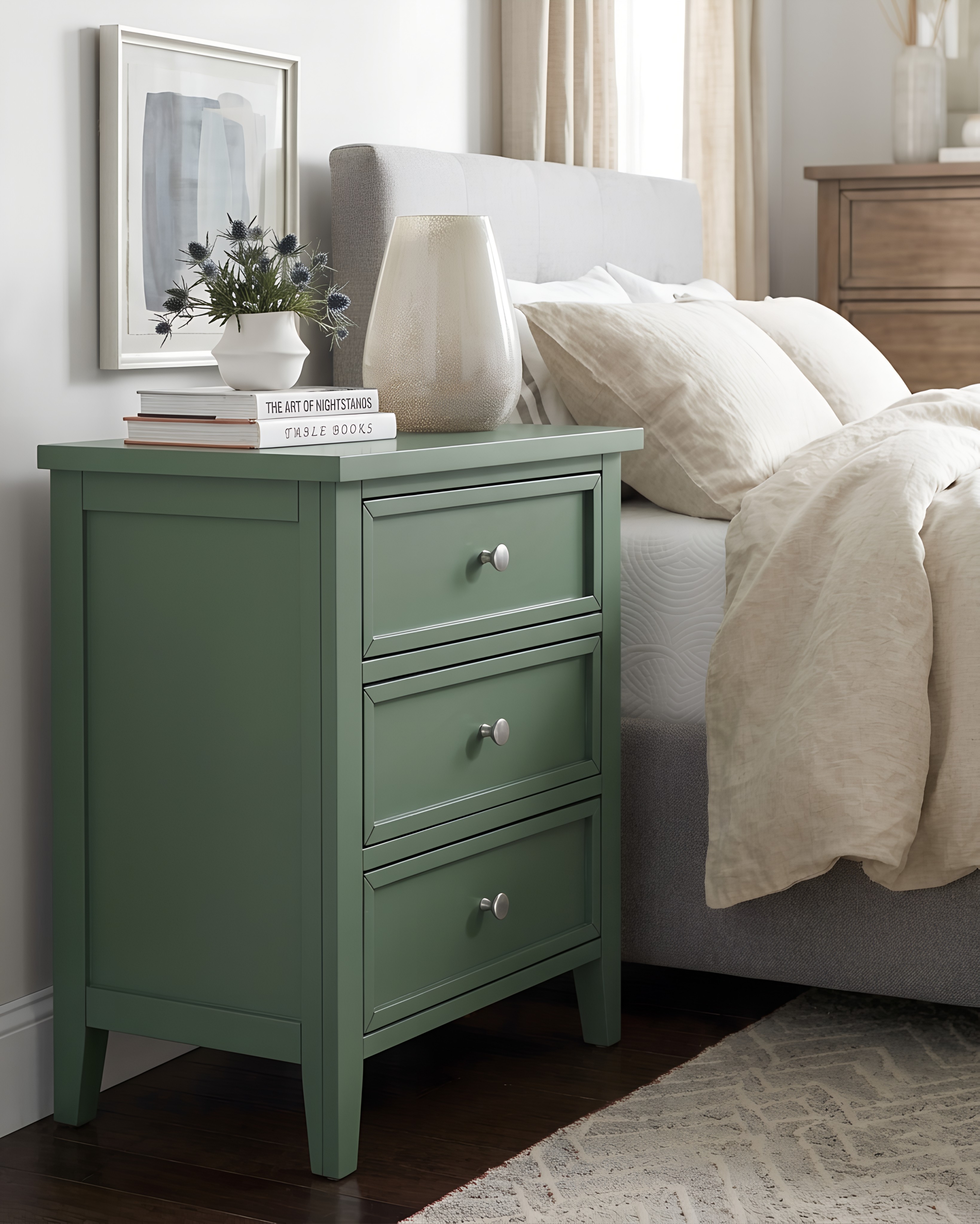 Lawton 3-Drawer Nightstand with Tapered Legs and Nickel Finished Pulls - Vintage Green – image 11