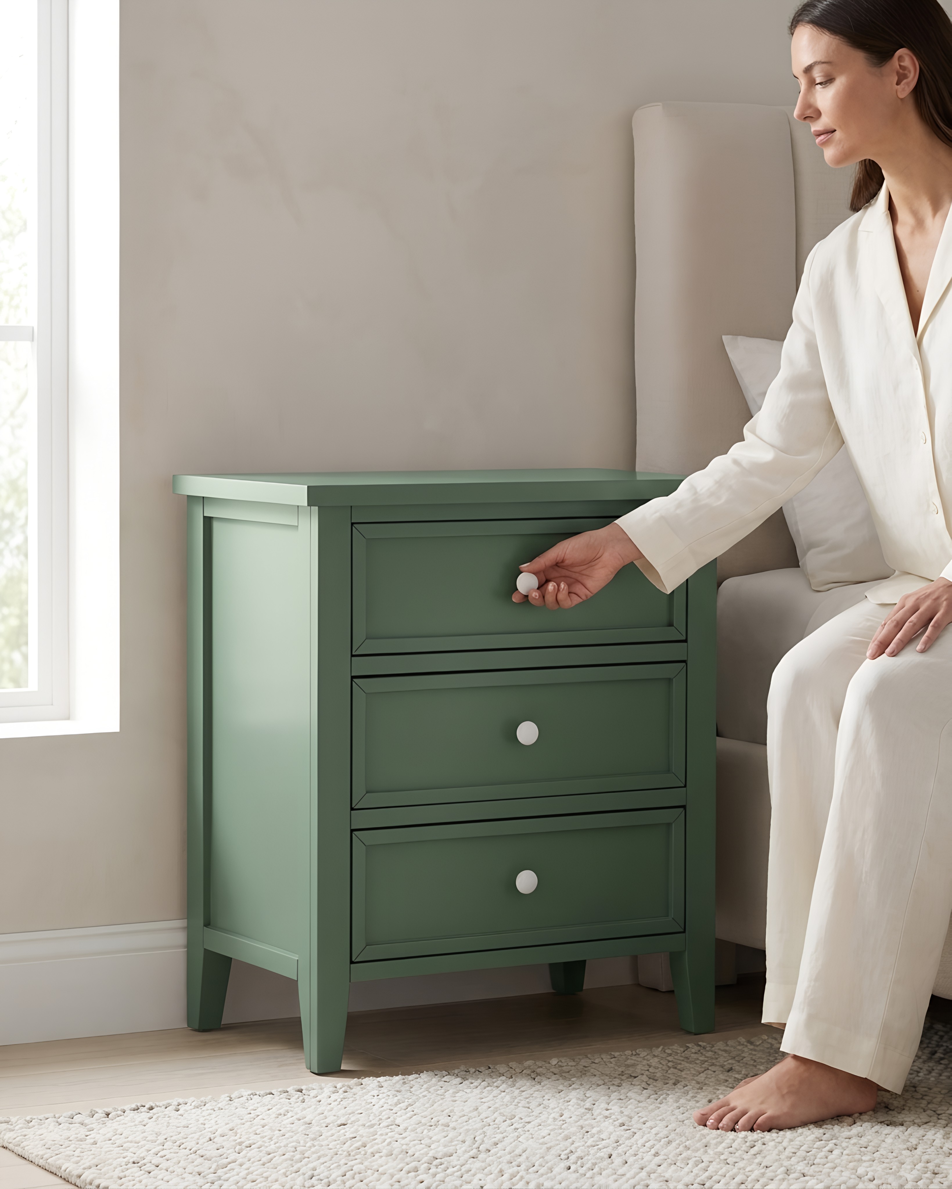 Lawton 3-Drawer Nightstand with Tapered Legs and Nickel Finished Pulls - Vintage Green – image 3